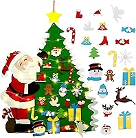 Vista 1 de Árbol de Navidad de fieltro Montessori para niños pequeños, árbol de Navidad de 3.2 pies de bricolaje para pared con 32 adornos y luces LED, árbol