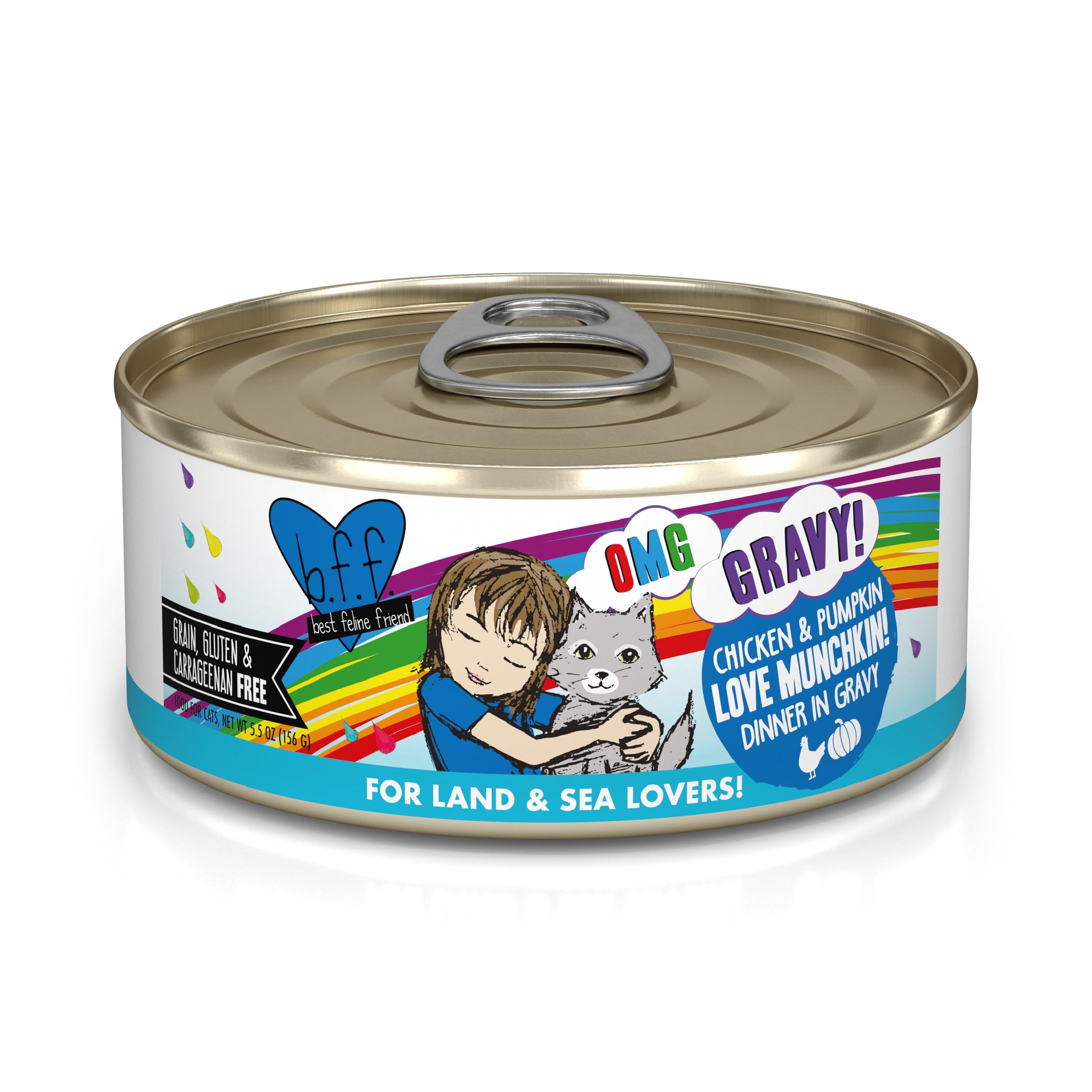 Weruva B.F.F. OMG - Best Feline Friend Oh My Gravy!, Love Munchkin! with Chicken & Pumpkin in Gravy Cat Food, 5.5oz Can (Pack of 8)