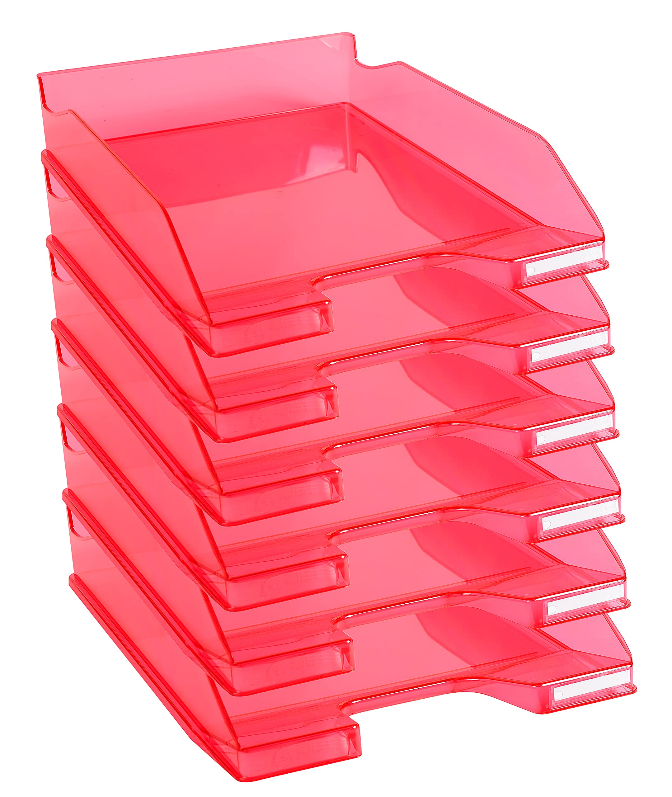 Exacompta - Ref. 113254D - set of 6 COMBO MIDI letter trays - dimensions 34.6 x 25.5x 6.5 cm - for A4 + format documents - transparent glossy raspberry color