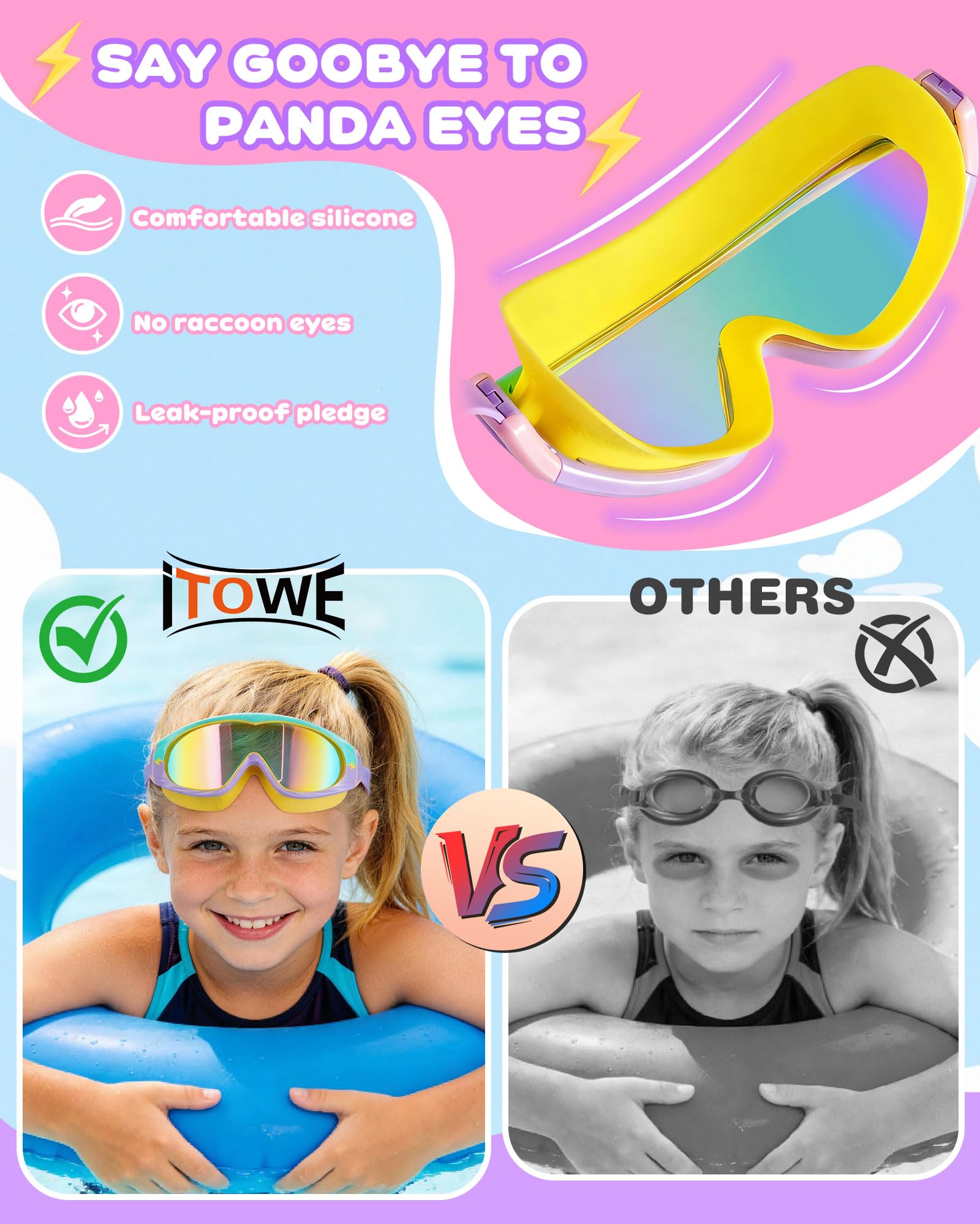 2 Stück Weitsicht-Schwimmbrille, kein Auslaufen, Kinder-Schwimmbrille mit Anti-Beschlag/UV-HD-Ansicht, Kinderbrille für Jungen und Mädchen 3–15