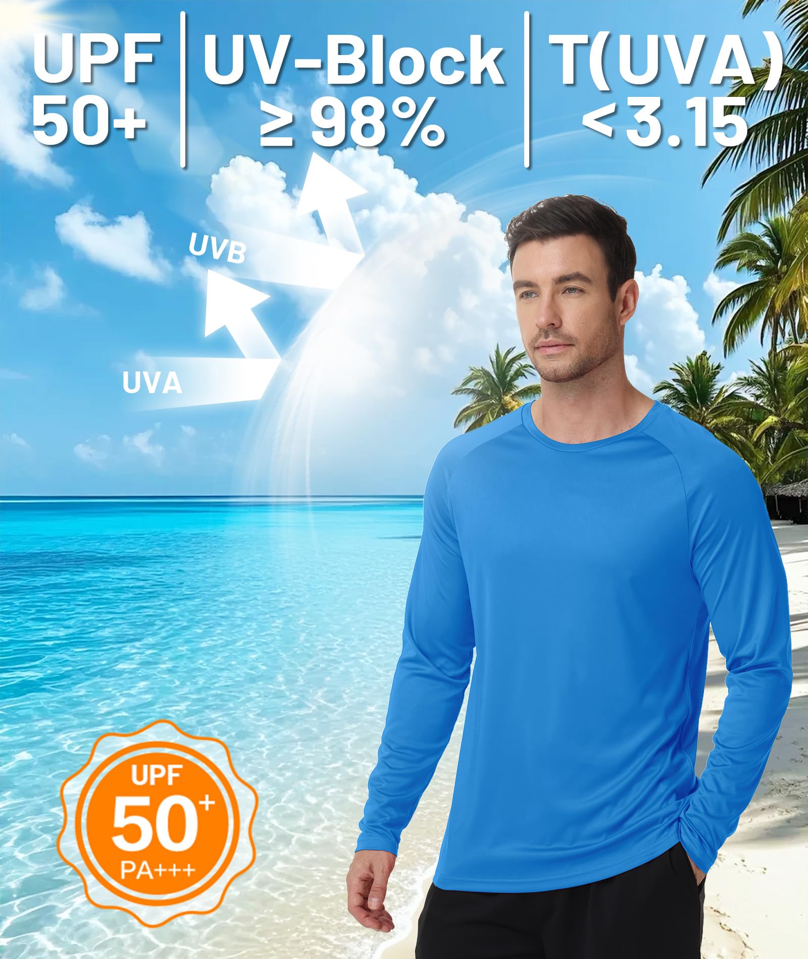 ZITY Camisetas de manga larga para hombre, paquete de 5 camisetas de protección solar UPF 50+, que absorben la humedad, para deportes, gimnasio, entrenamiento, correr