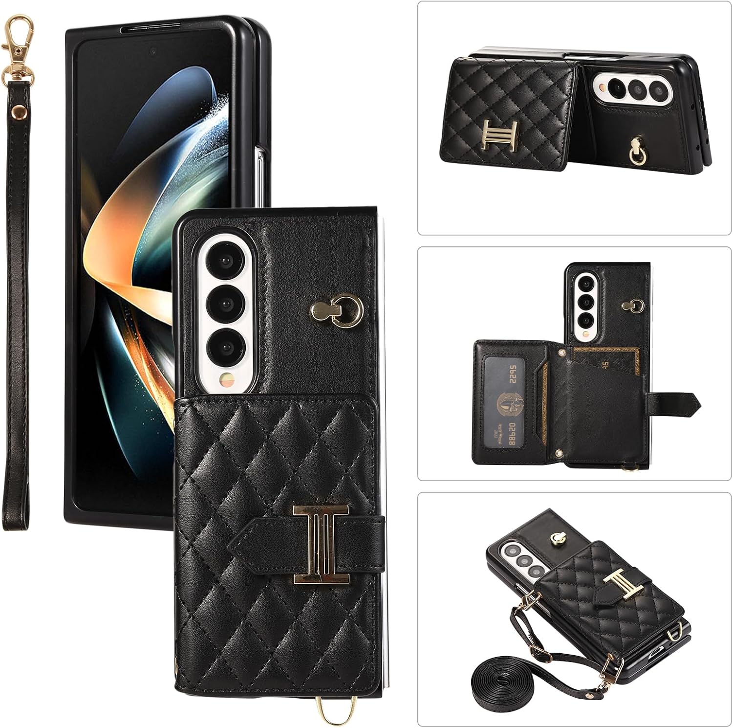 for Samsung Galaxy Z Fold 4 Wallet Case with 2 Card Slots,Shockproof and Skin-Like Soft Leather,Stylish and Luxurious Perfect for Women.(Black)