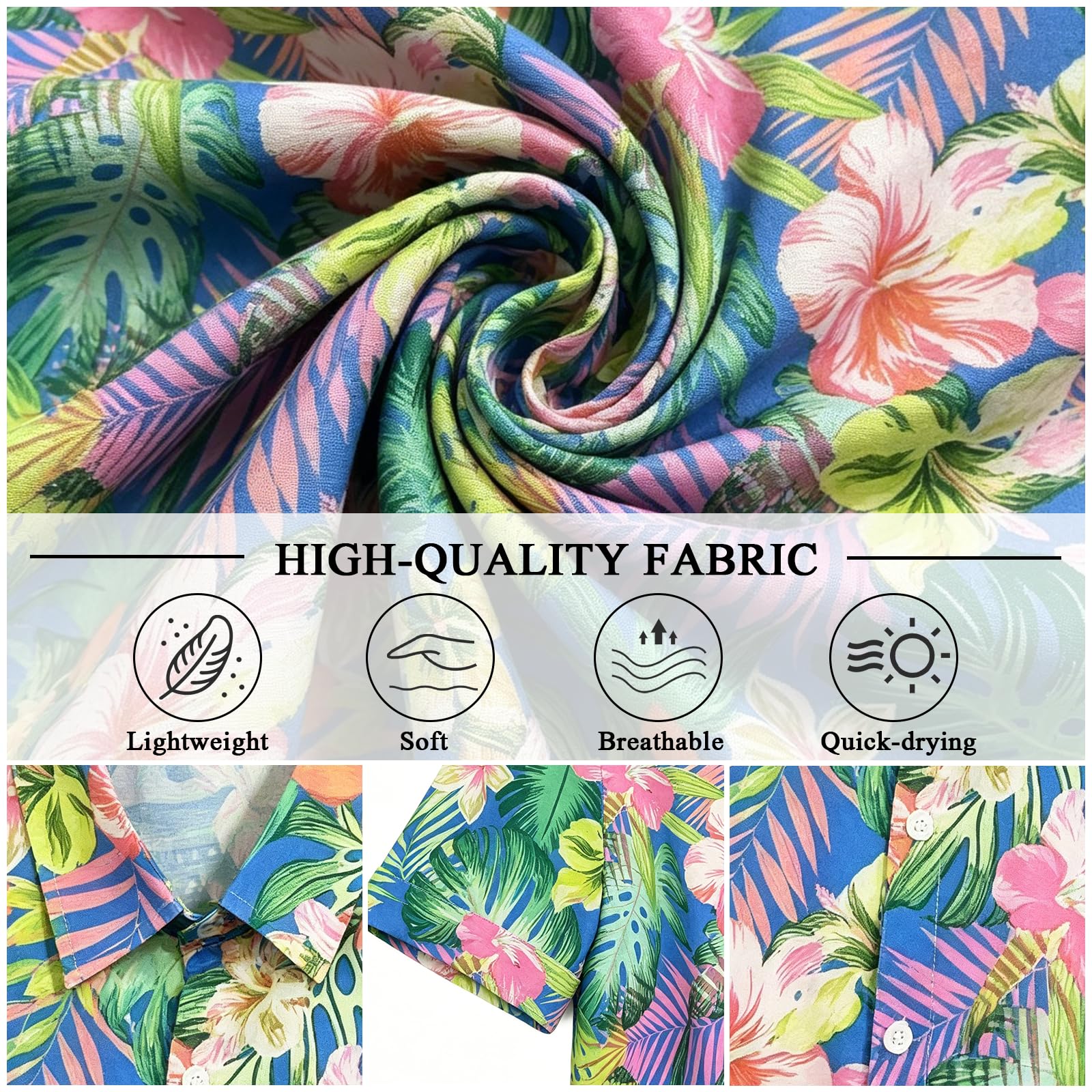 Camicia hawaiana da uomo, a maniche corte, estiva, per il tempo libero, con fiori, per vacanze, feste