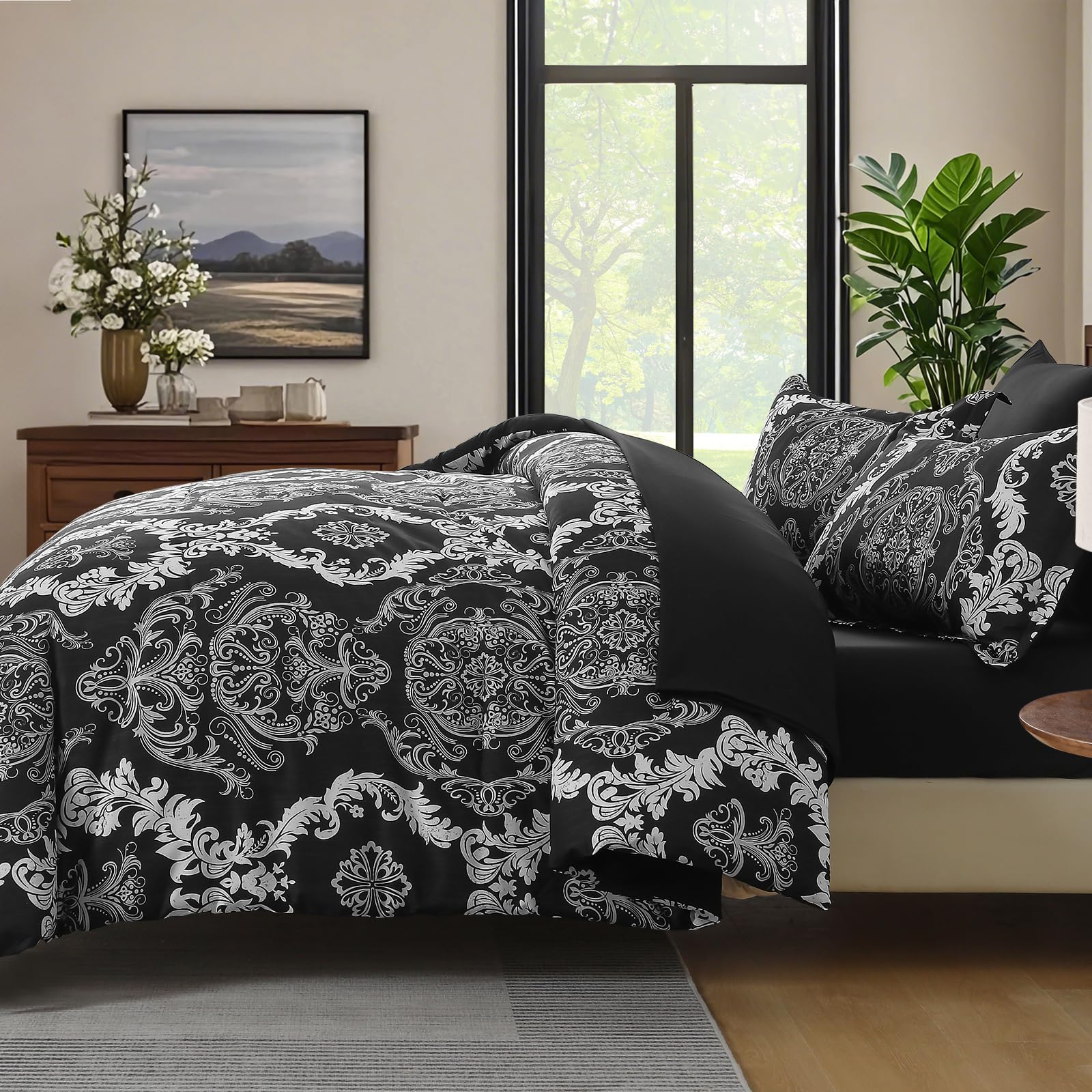WONGS BEDDING Schwarz Weiß 7-teiliges Schmusetuch Set Damast Schmusetuch Bettwäsche-Set YS01AB091353Q7U-A