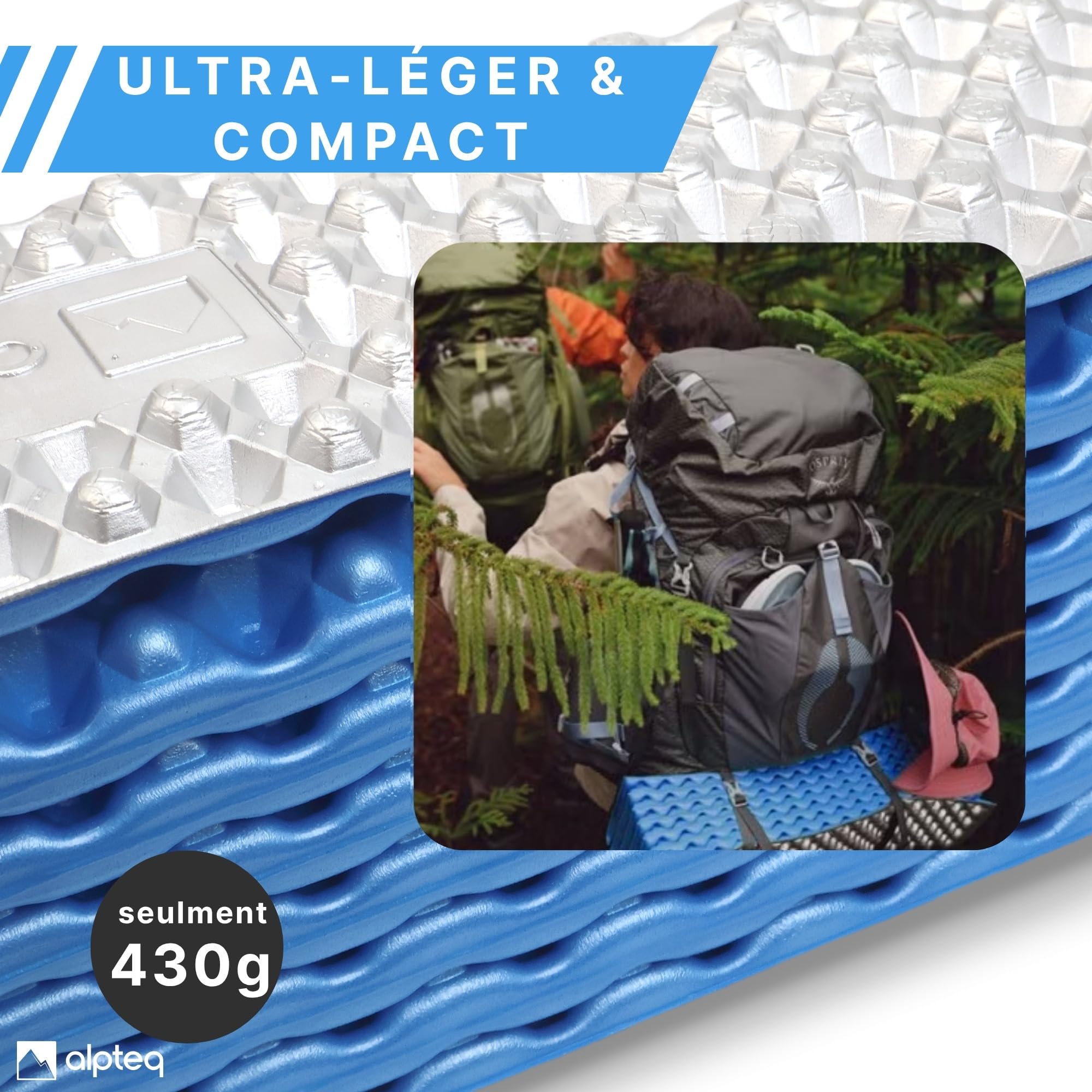 SchlafPlatz Matelas Isolant Pliable – Matelas Thermique IXPE & Matelas de Couchage pour Camping & randonnée, Ultra-léger, imperméable, Isolant, Matelas en Mousse Outdoor (Bleu)