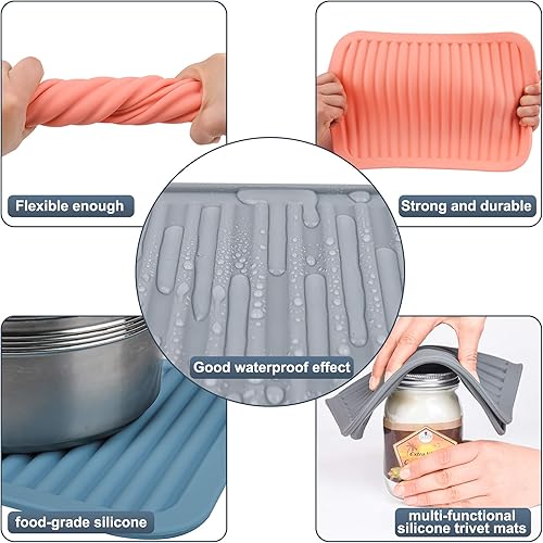 Miniatura 4 de Salvamanteles de silicona para platos calientes, ollas y sartenes, juego de 2 alfombrillas de salvamanteles grandes, color gris oscuro, almohadillas