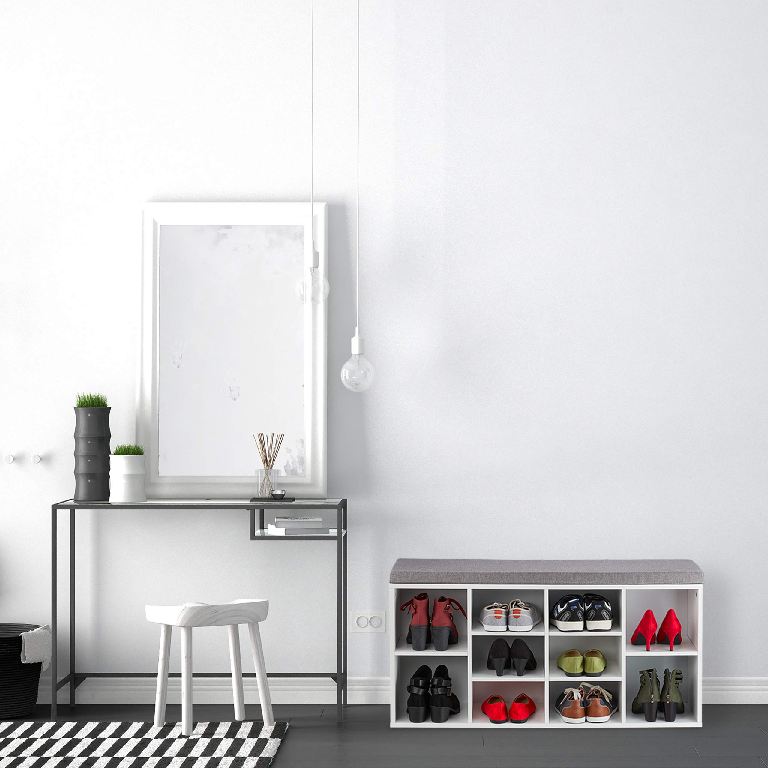 Relaxdays Banco Zapatero Recibidor, Estantería Zapatos 10 Compartimentos, 52,5x104x30 cm, Descalzadora Asiento, Blanco