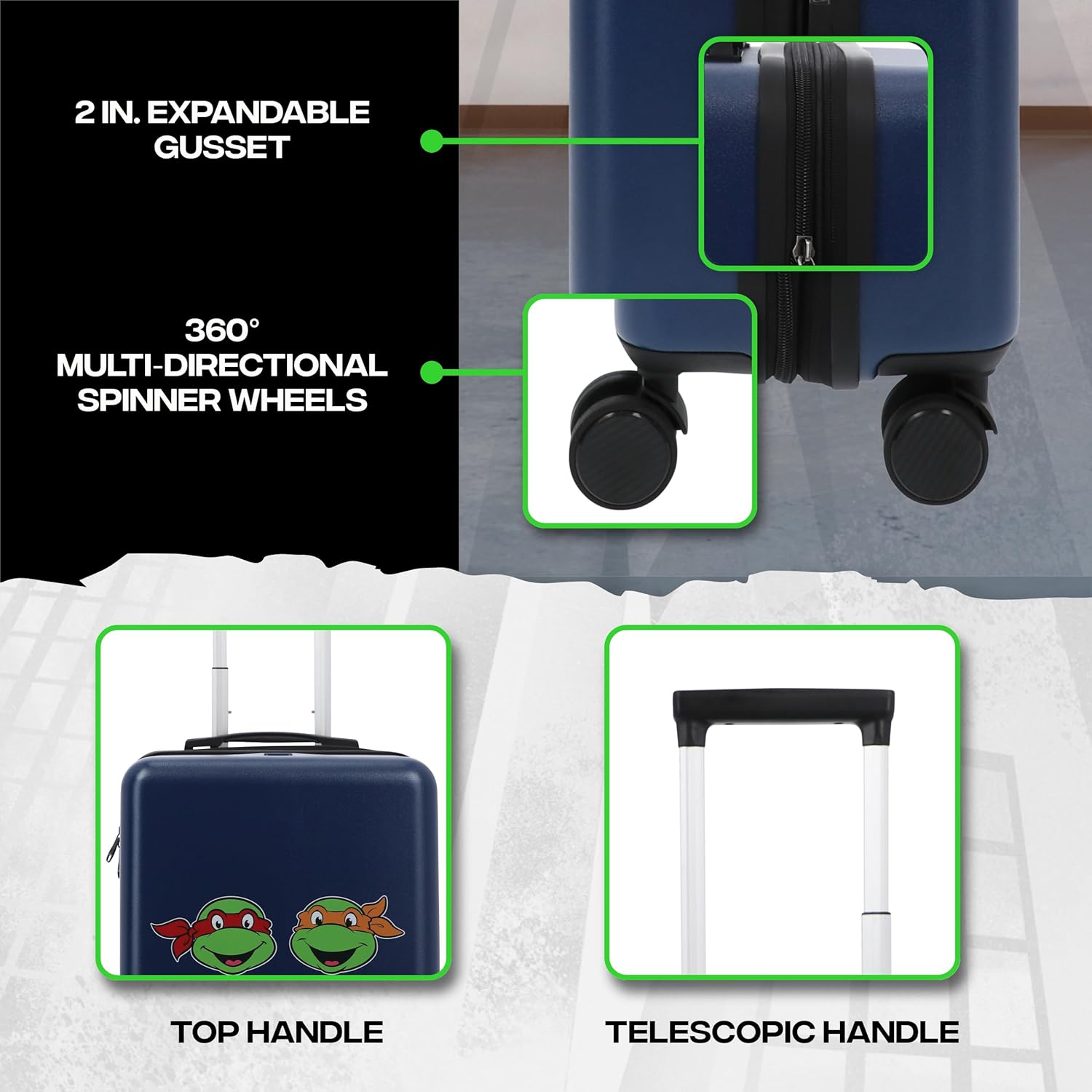 FUL Teenage Mutant Ninja Turtles 22.5 Inch Carry On Luggage, TMNT Hardshell Rolling Suitcase with Spinner Wheels, Blue