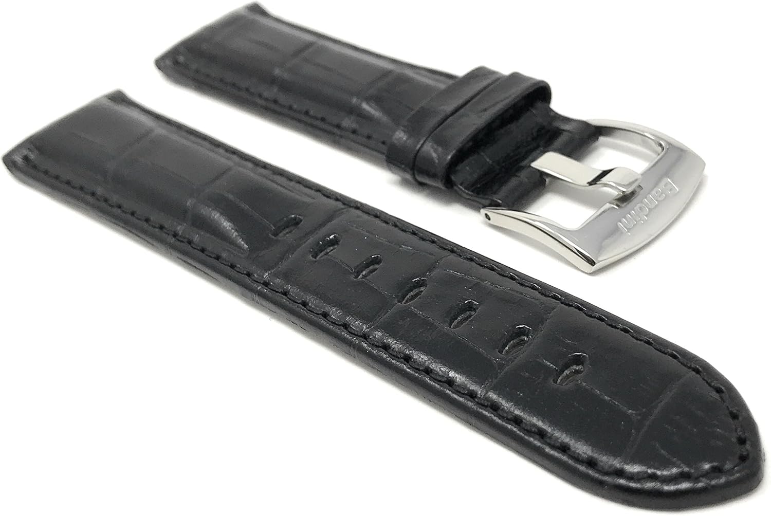 Bandini Mens Leather Watch Band – Extra Long & Regular, Premium Top Grain Alligator Embossed Strap, Durable Upgrade Replacement, Comfortable Leather, Fits Large Wrists, 18mm to 38mm