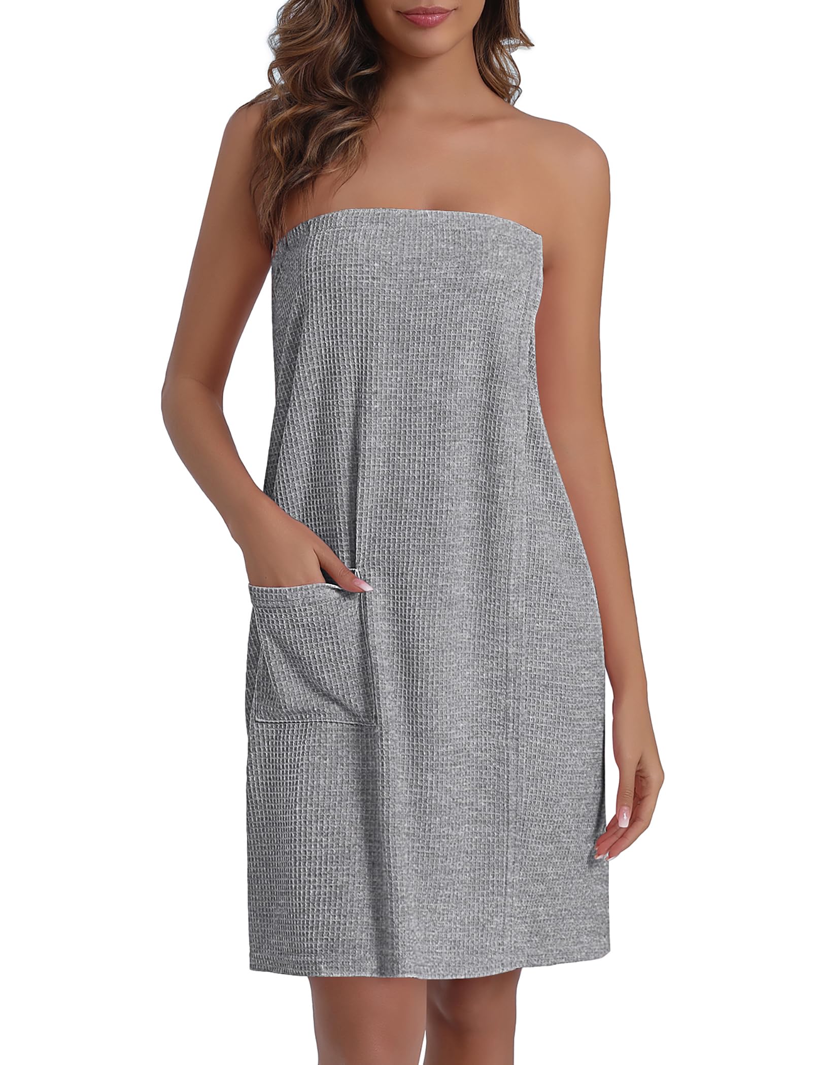 Ekouaer Waffle Robes For Women Bath Wraps Lightweight Knee Length Soft Shower Robe with Pocket S-L