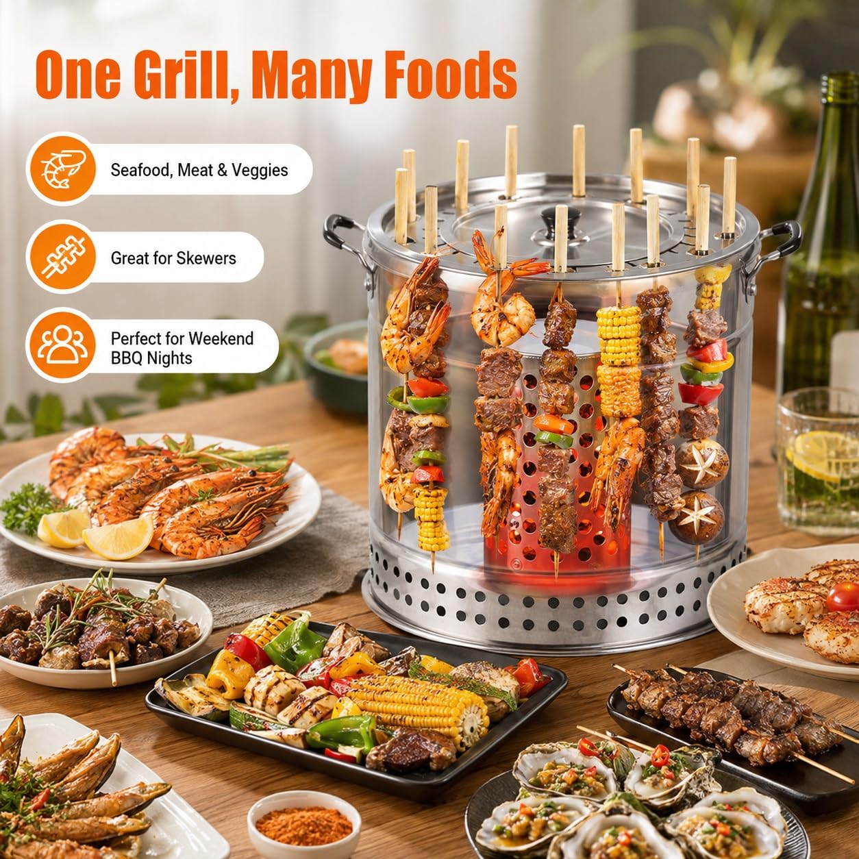 Beczka BBQ Grill Węglowy Wiszący Piec Bezdymny Ze Stali Nierdzewnej