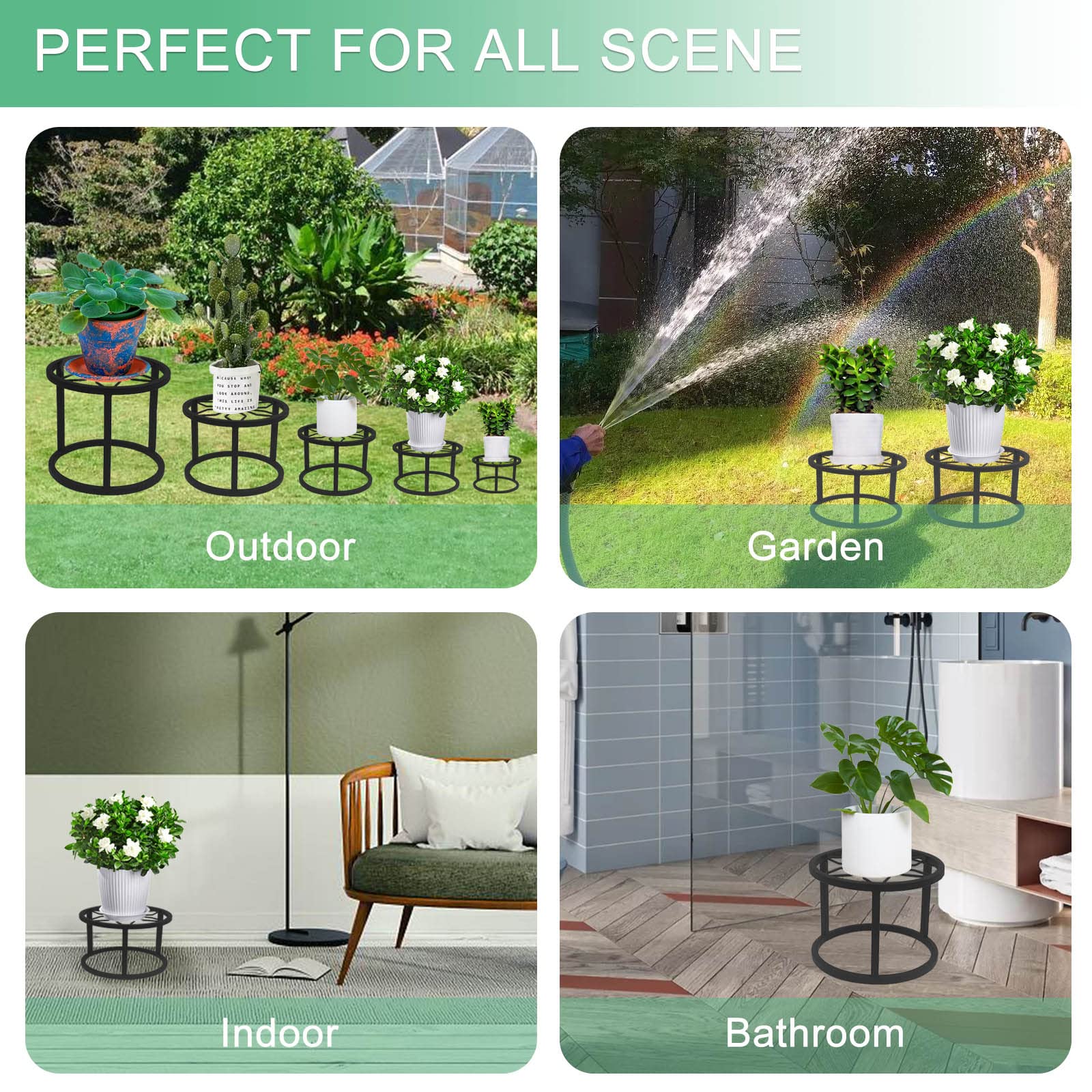 ODSNANIE 5 Packs Metal Plant Stand Indoor, Black Corner Plant Shelf Outdoor, Flower Pot Stand Holder, Heavy Duty Plant Stand Round Plant Rack Balcony Plant Holder