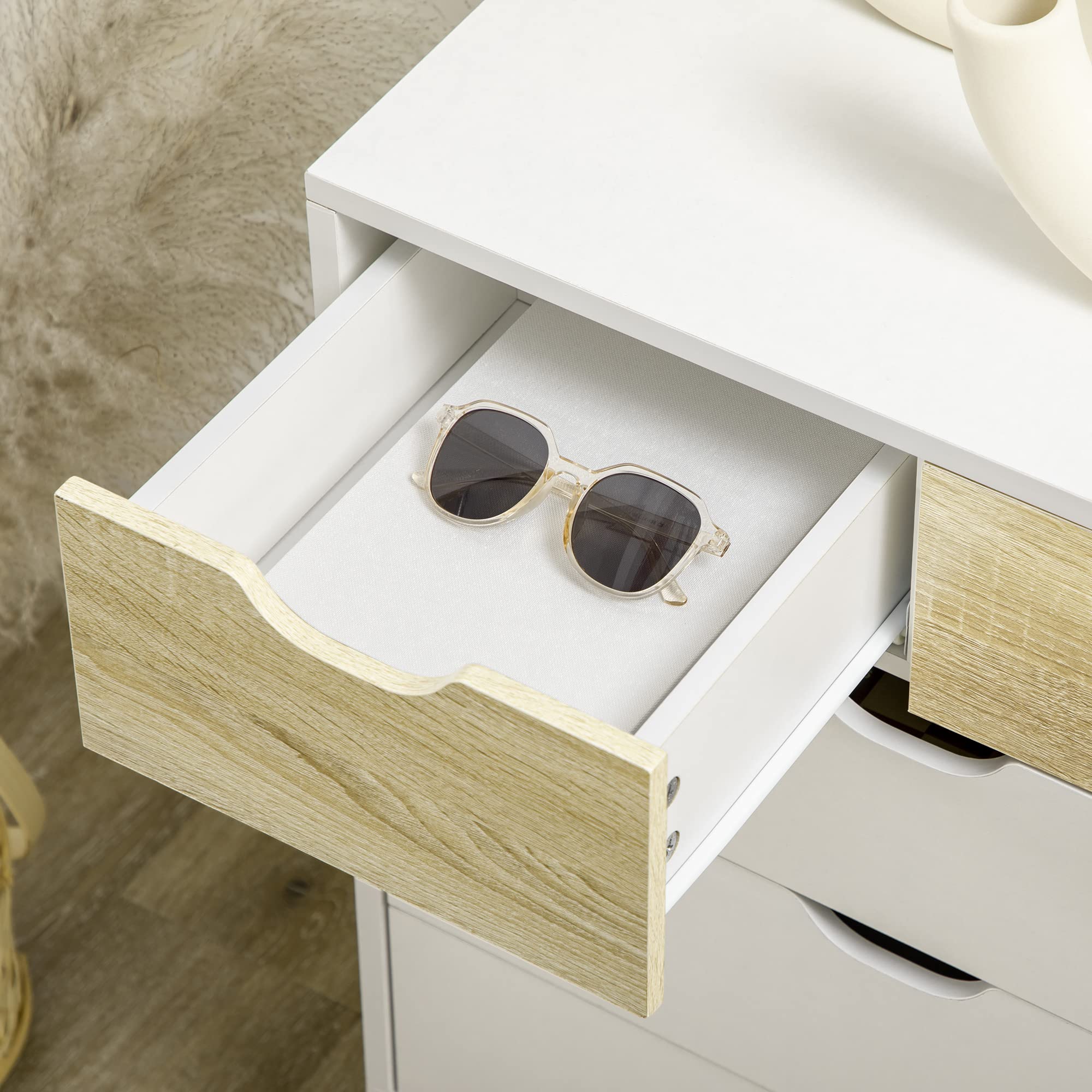 HOMCOM Cassettiera 5 Cassetti per Ingresso, 60x40x77.5cm, Bianco e Legno
