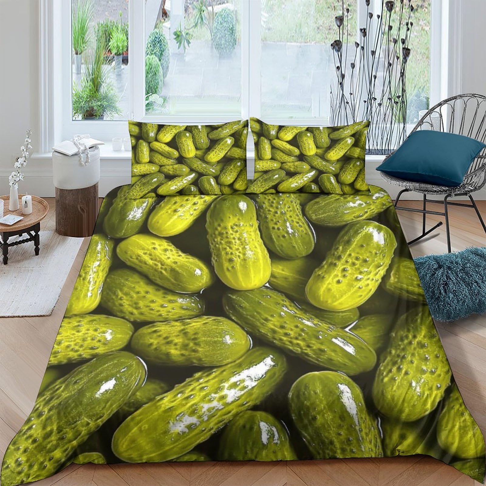 Ctjqhvkz Style-6 3D Printed Pickle Pattern Fitted Sheet Microfiber Soft Green Cucumber Bed Cover For Bedroom Guest Room Dorm Mattress Protection Single（135X200cm）
