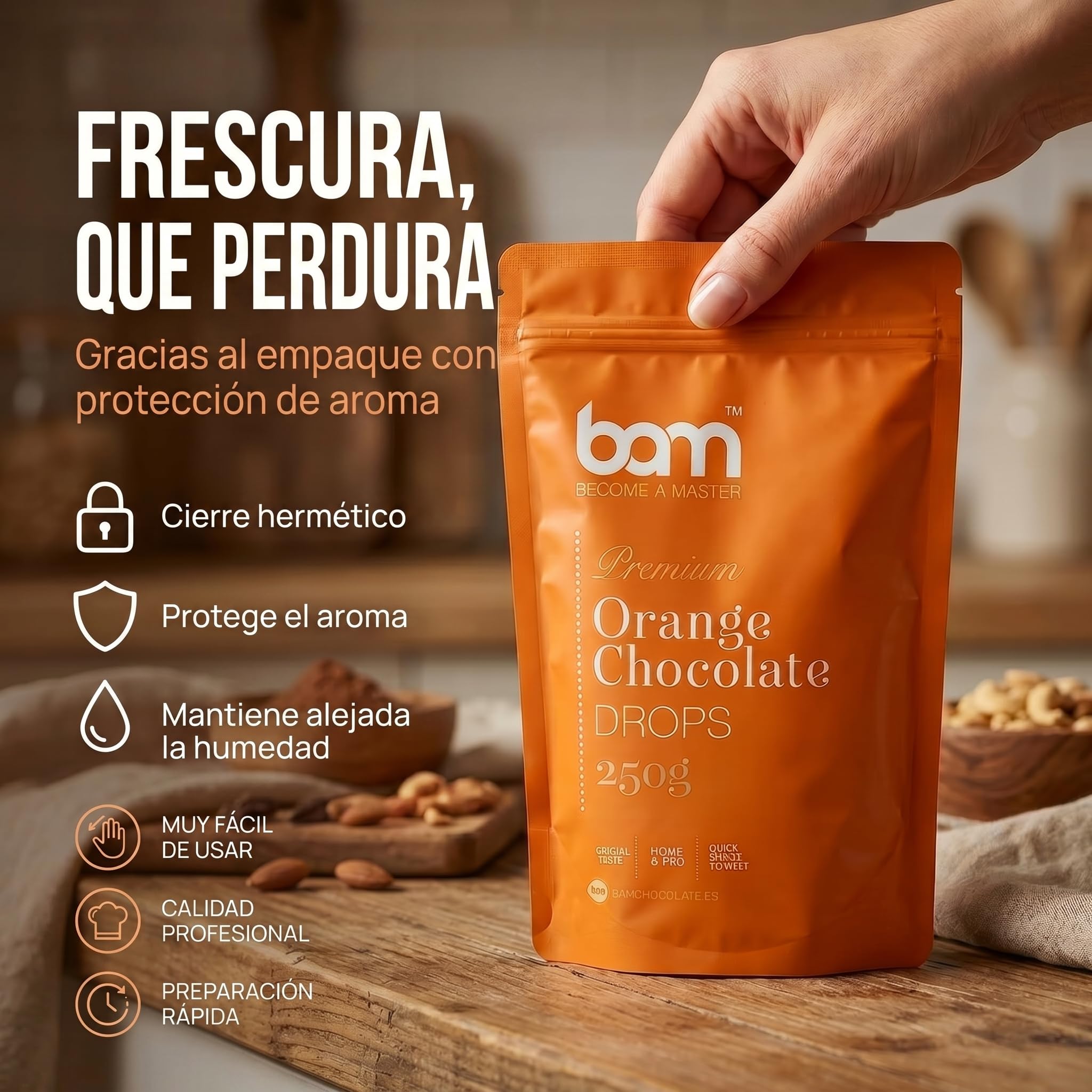 BAM Gotas de Chocolate Naranja 250 g Callets Chips para fundir repostería