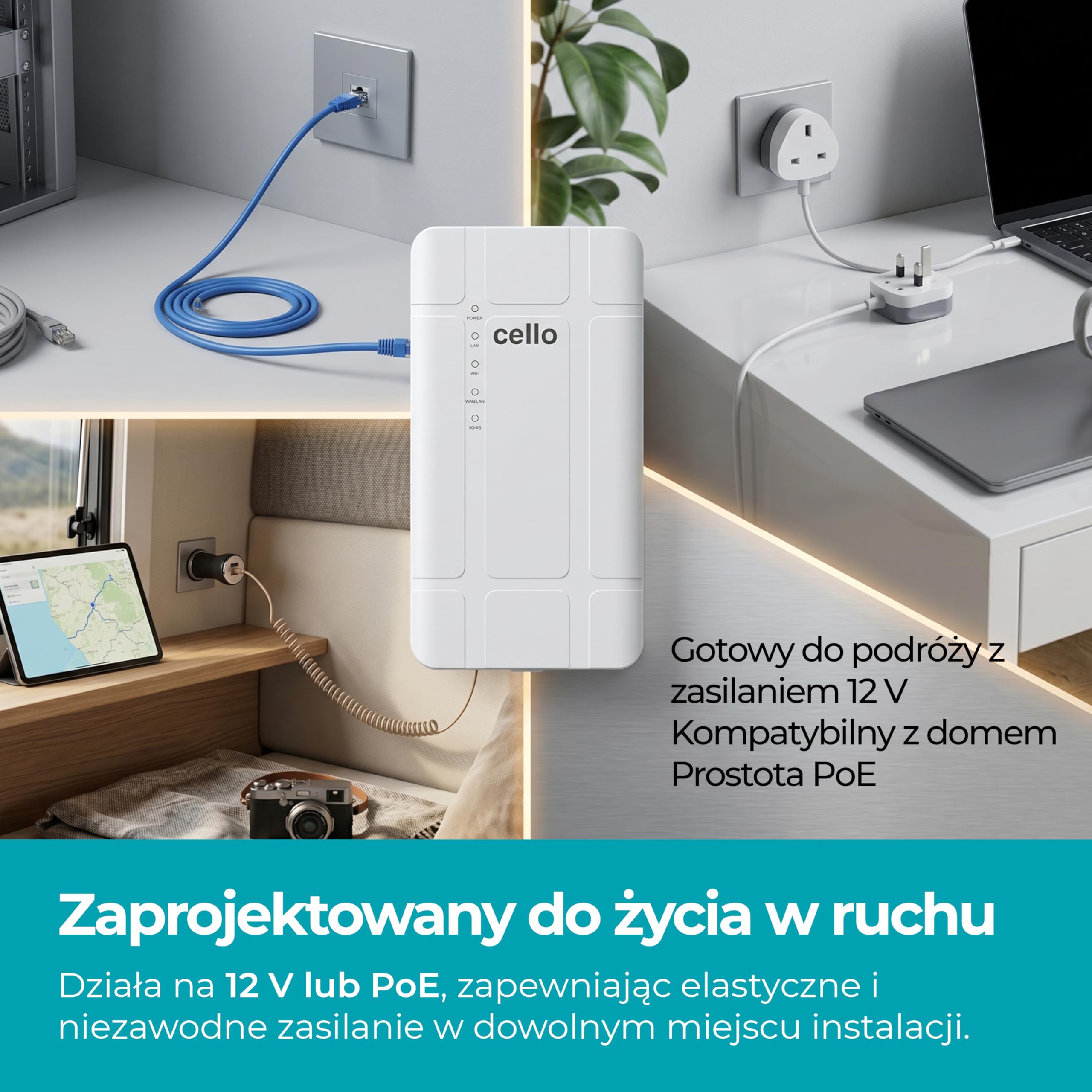 Cello Zewnętrzny router 4G LTE z gniazdem SIM, wodoodporna i pyłoszczelna obudowa, WiFi 300 Mb/s, obsługa PoE, odblokowany mobilny router szerokopasmowy do domu, gospodarstwa, CCTV, lokalizacji