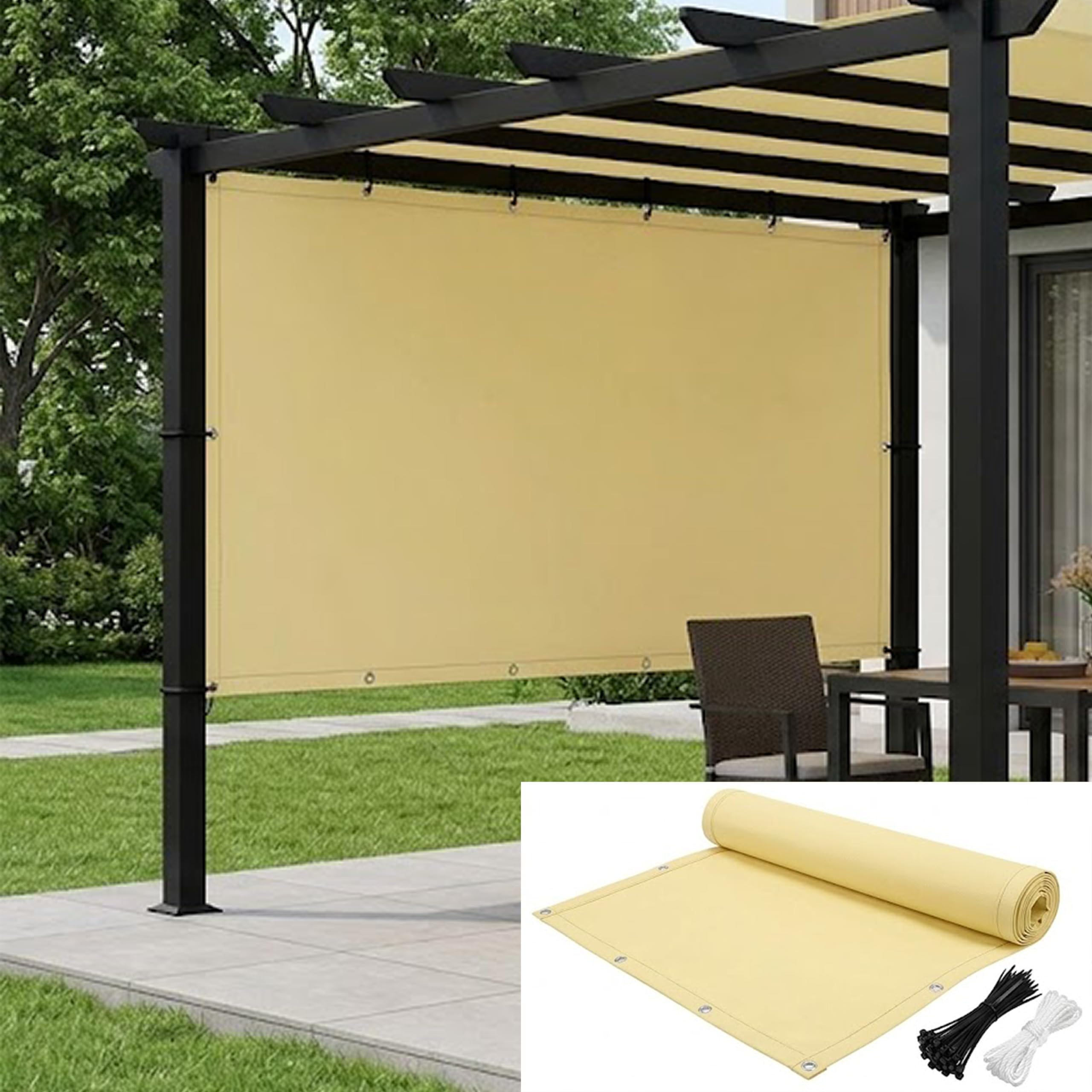 Voile d'ombrage rectangulaire 4x7m blanc imperméable et anti-UV pour terrasse