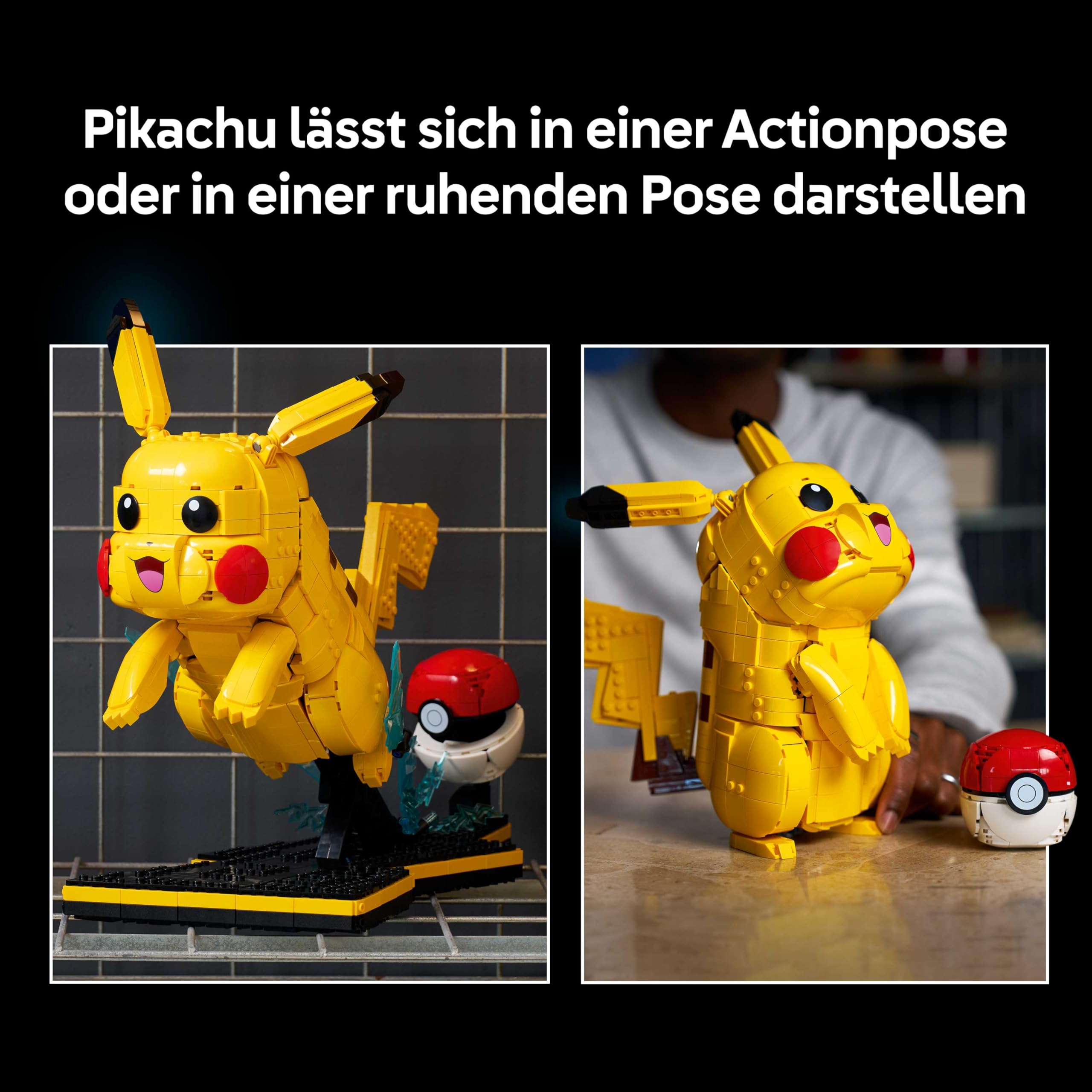LEGO Pokémon Pikachu und Pokéball - Bauset für Erwachsene - Modellbau mit beweglicher Anime Figur und dynamischem Ständer - DIY Deko für Zimmer oder Schreibtisch - Geschenk für Gaming Fans - 72152