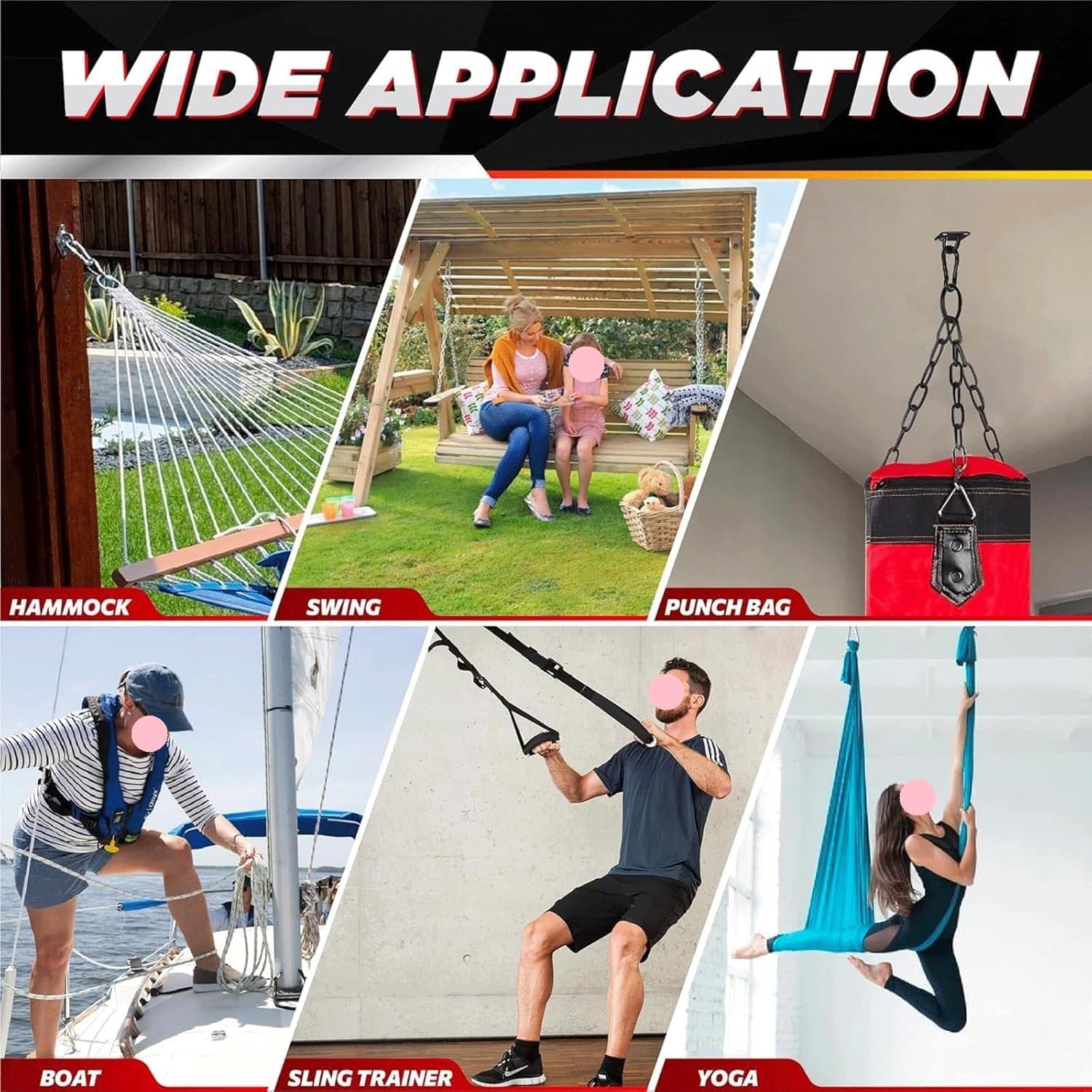 Hammock Hooks，Swing Hooks Heavy Duty， Set of 2 Diamond Hammock Hanging Kit Wall/Ceiling Mount Swing Hangers Stainless Steel Pad Eye Hooks for Hammock Sandbag