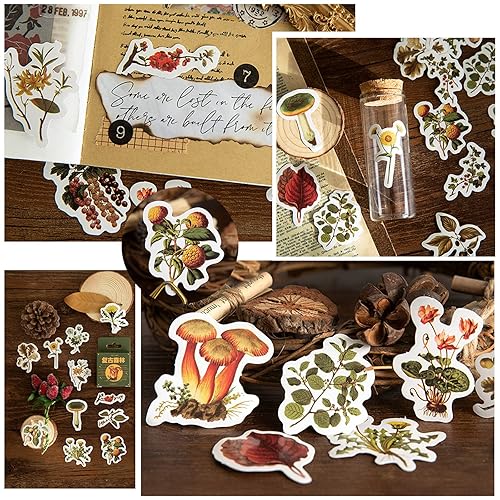 Miniatura 4 de Lindas calcomanías de bosque para diario de recortes 184 piezas de vinilo impermeable para plantas de diario kit de suministros estéticos de álbumes