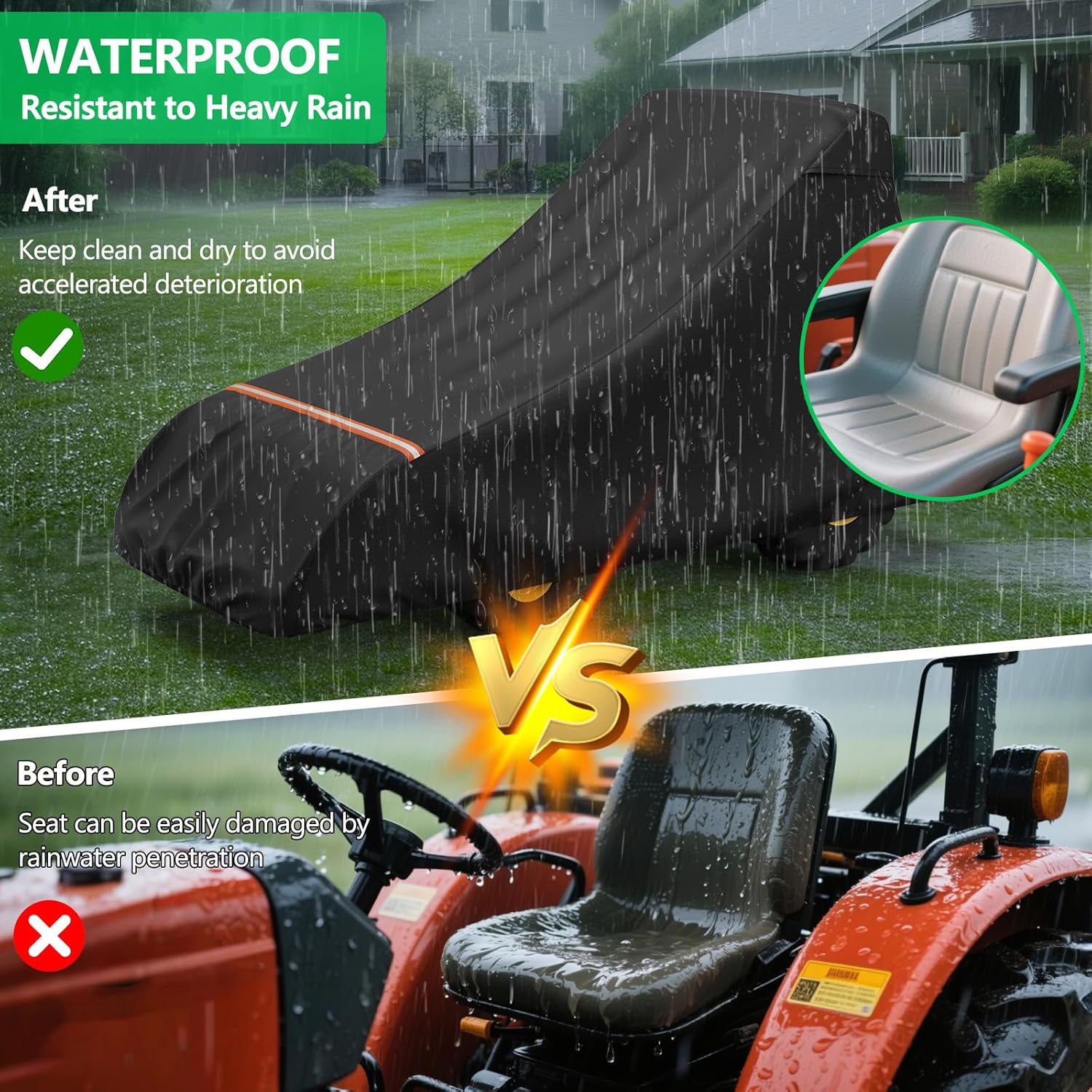 AKEfit Tractor Cover,Tractor Covers Waterproof Heavy Duty,420D Oxford Waterproof, Dustproof, UV Protection Universal Tractor Cover With reflective strip,149.2''Lx76.3''Wx86.2''H