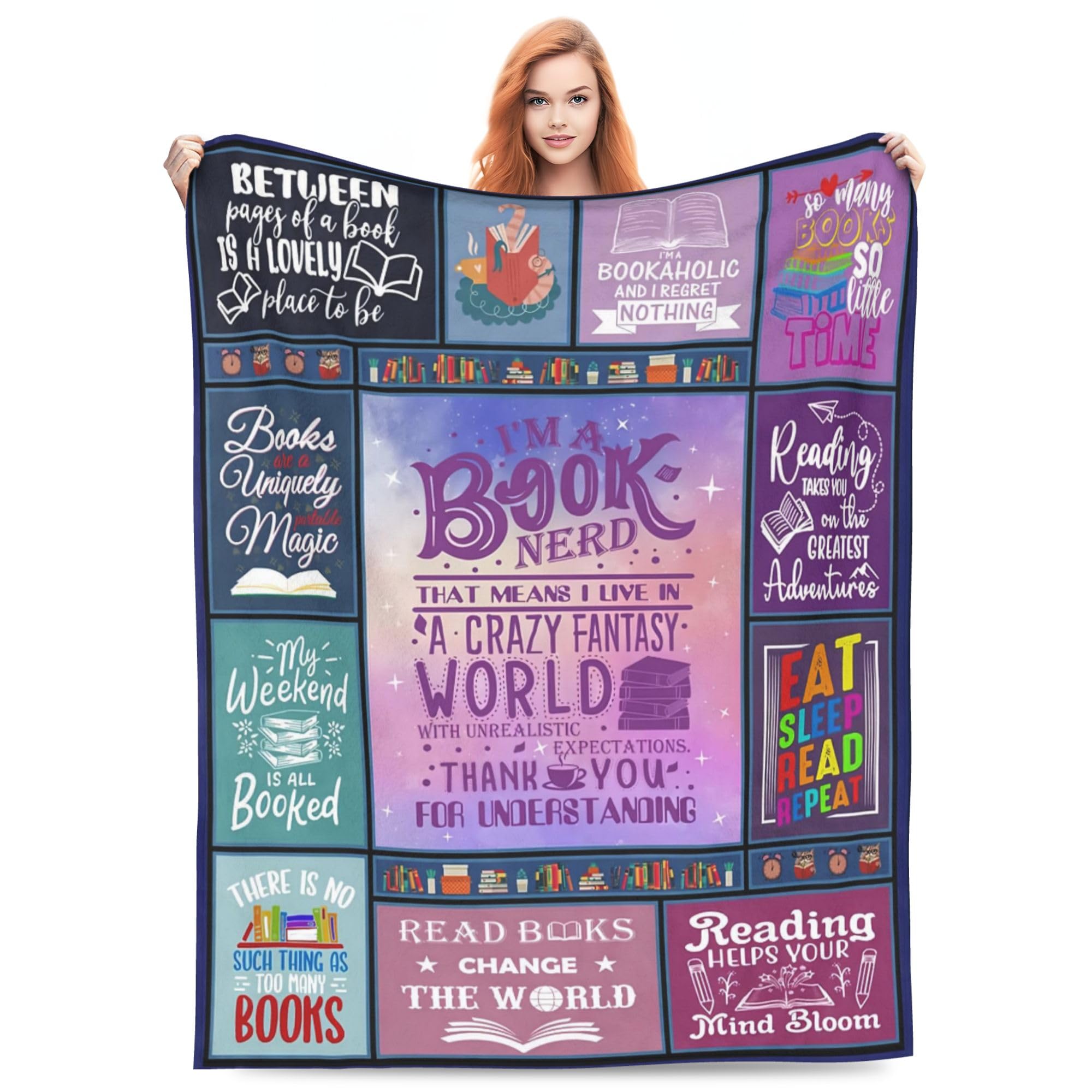 Xinvast Women's Booklover Book Lovers Gifts, Reading Blanket Gifts For Unique Bookish Presents For Reader Bookworm On Birthday Christmas Soft Flannel Throw Blanket 60"X50"