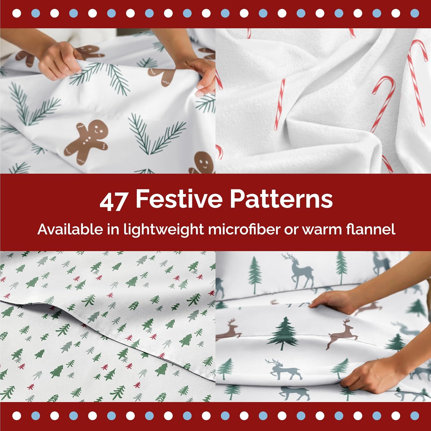 Flannel Christmas Sheets - 100% Cotton Flannel Sheet Set - Queen Size - Soft, Comfy & Cozy - Thick Warm Heavyweight Winter Bed Set - Deep Pocket Holiday Bedding for Women, Men and Kids - Candy Cane
