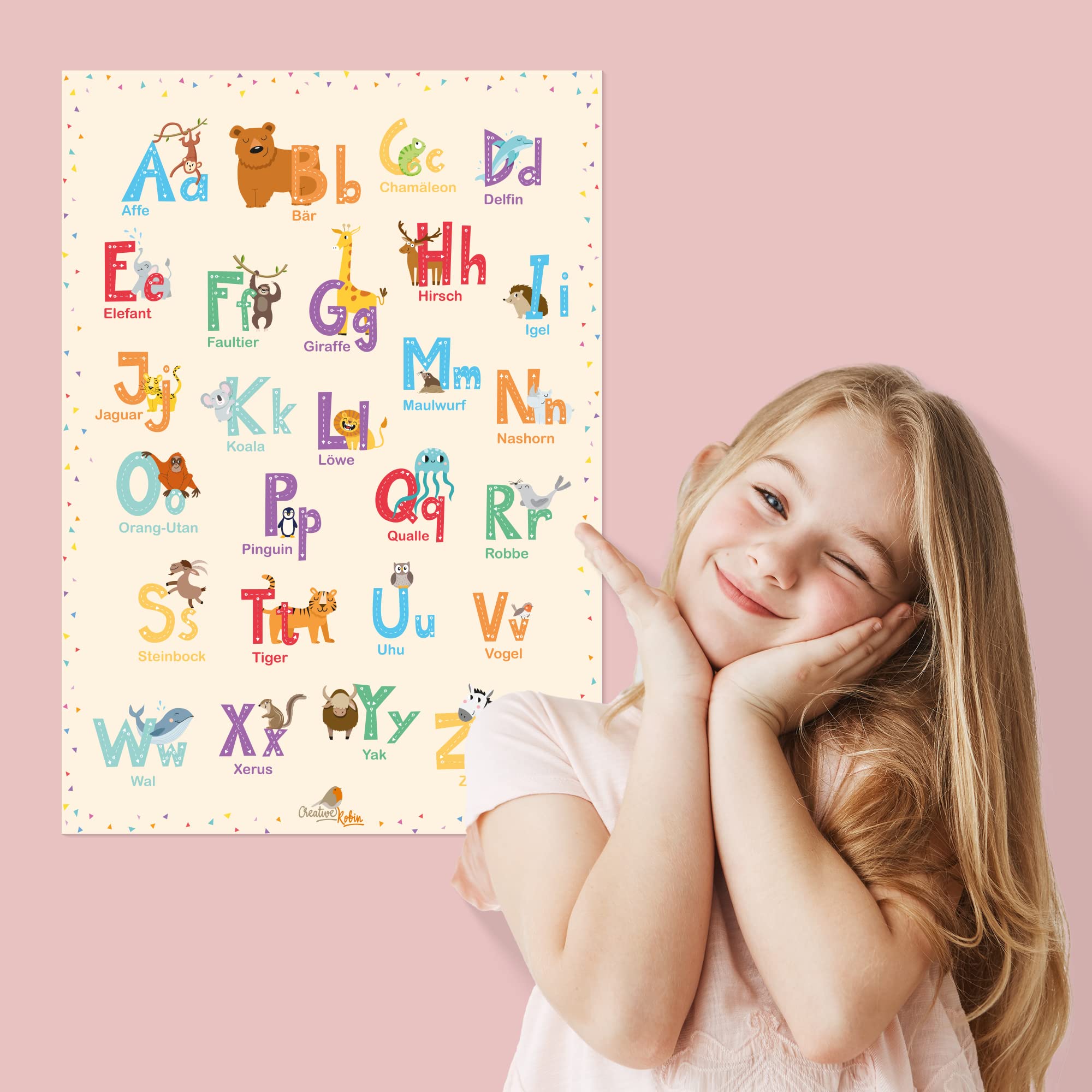CreativeRobin Poster ABC Con Animali – DIN A3 (42x29,7 Cm), Per Cameretta E Scuola, Stampa Ecologica