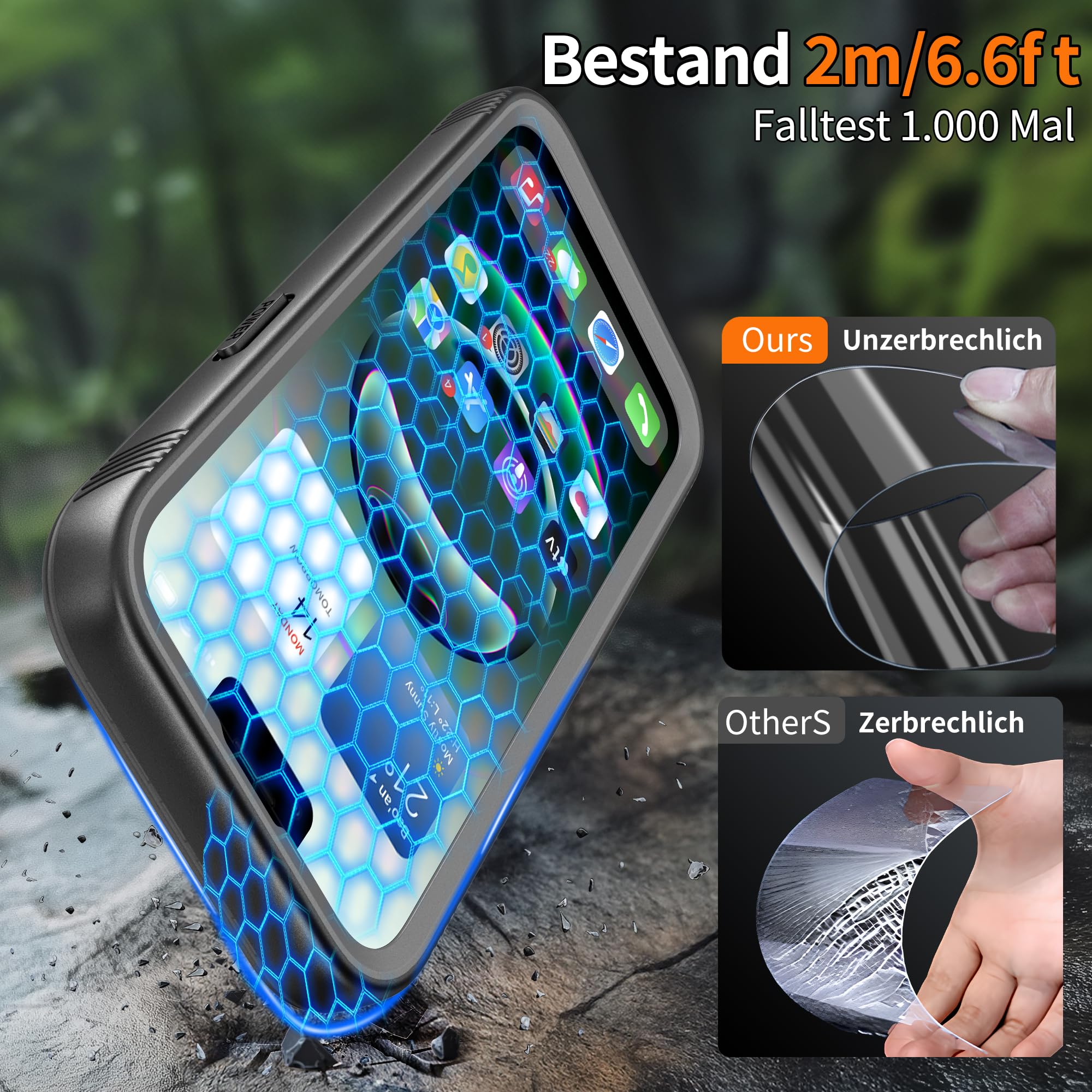 Cozycase TOP Militärschutz Hülle Für iPhone SE 2022 2020 8 7 wasserdichte 360 Panzerhülle Outdoor Vorne Hinten Case Soßfest Staubschutz Baustelle Waterproof Handyhülle Für iPhone SE, Schwarz