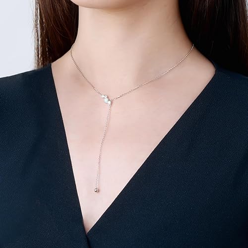 Miniatura 3 de Sterling Silver Lariat Necklace for Women, Y Shape Long Drop Lab Created Opal Gemstone with 5A Cubic Zirconia Necklace White Gold Plated, Jewelry