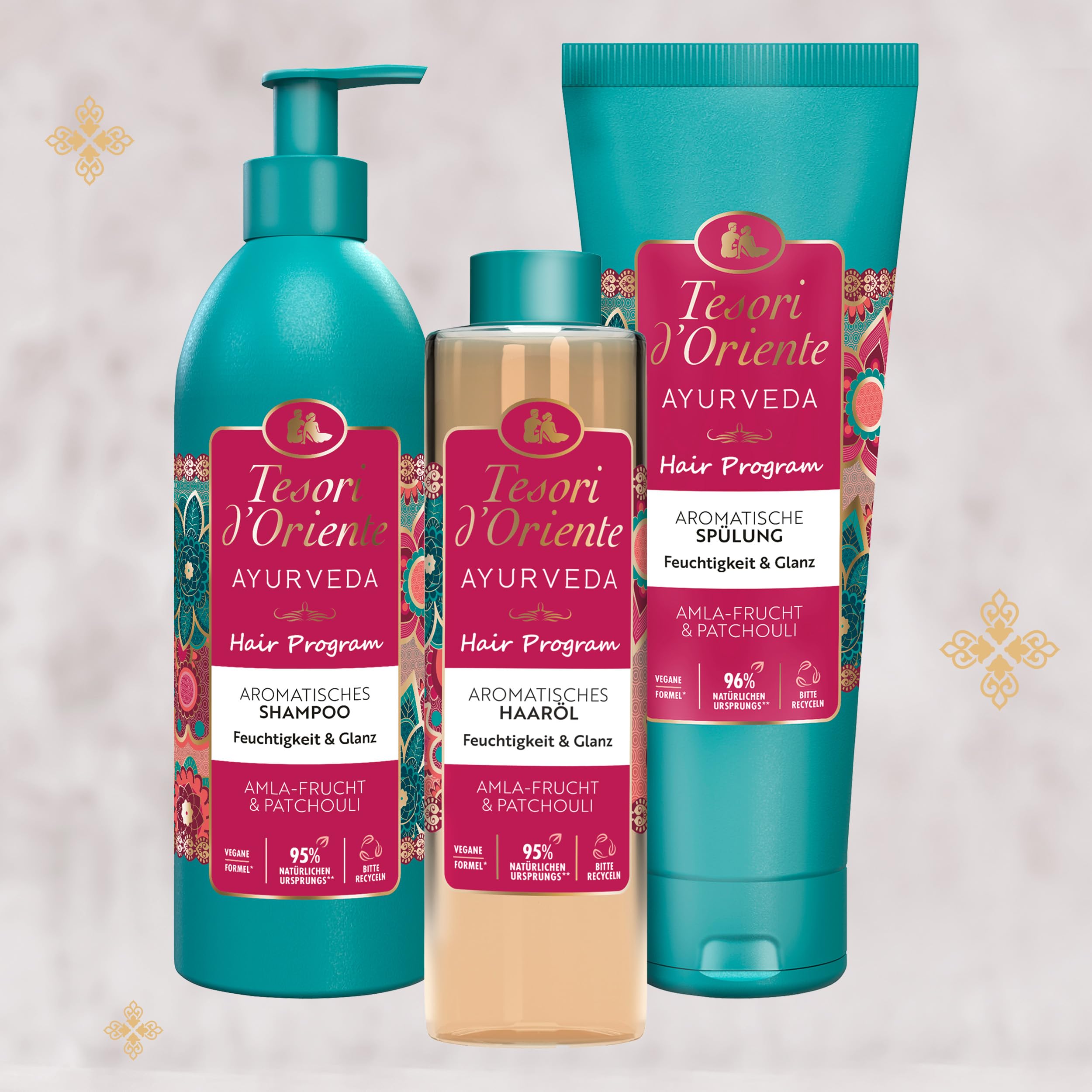 Tesori d'Oriente Hair Program olejek do włosów 'Ayurveda', 50 ml, aromatyczny olejek z owocami amla i paczula, nawilżający i błyszczący, do suchych włosów, rytuał wellness dla ciała i zmysłów