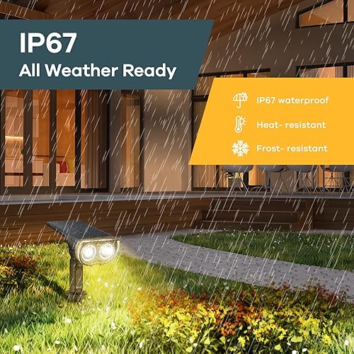 Miniatura 5 de Linkind StarRayS - Focos solares de paisaje con 12 ledes, energía solar, luces de jardín al aire libre, 350 lm, 3000 K, blanco cálido, IP67