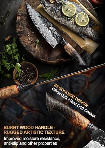 Miniatura 4 de XINZUO Cuchillo de chef profesional de Damasco de 8.6 pulgadas, cuchillo de cocina de acero de Damasco de 67 capas, núcleo de acero 10Cr15CoMoV, muy