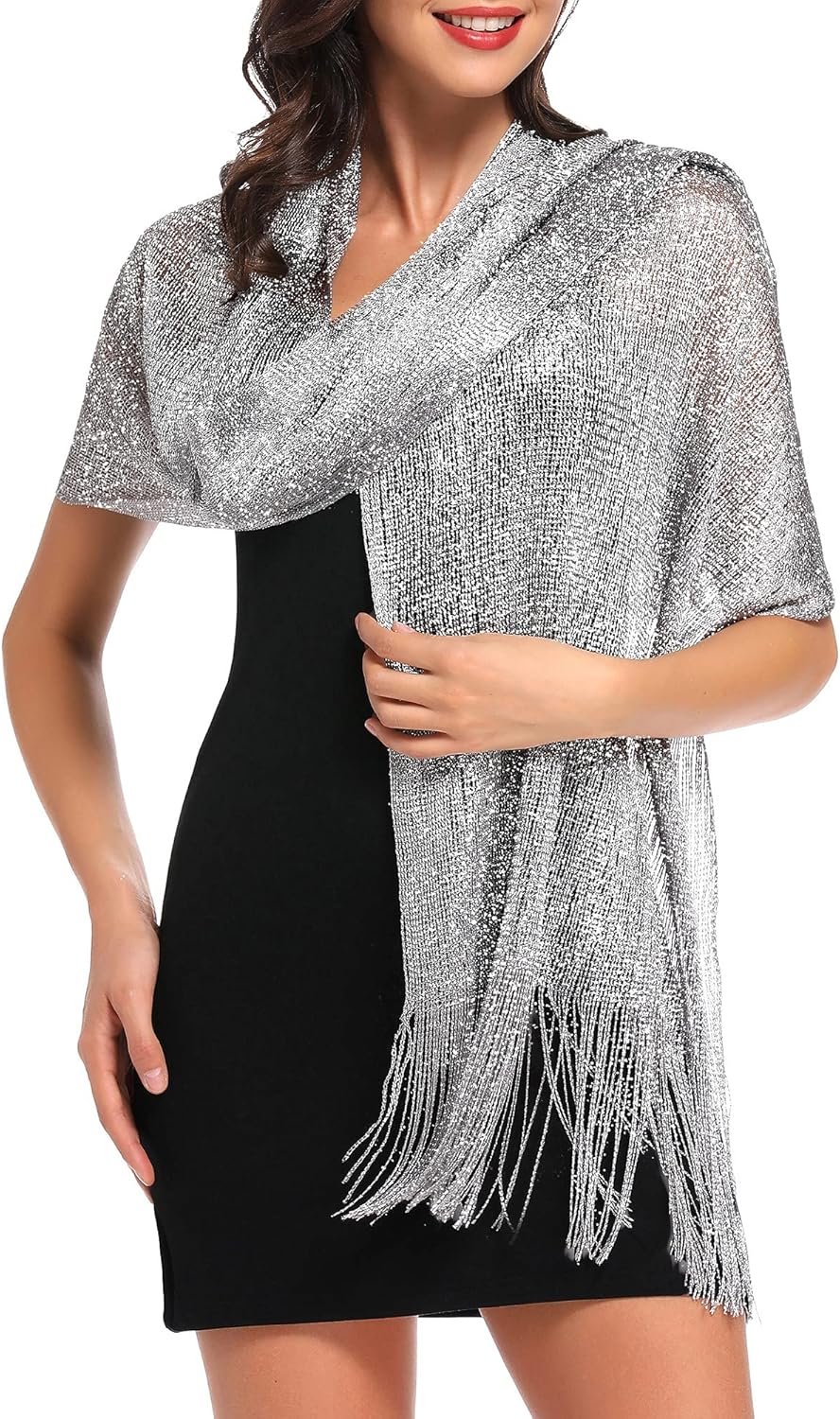 vimate Sparkling Metallic Shawls and Wraps for Evening Party/Wedding/Formal Dresses (With Free Buckle) - Image 2