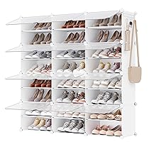 SONGMICS Scarpiera, Scaffale Modulare a 12 Scomparti per 48 Paia di Scarpe da Ingresso, con Sportelli, Telaio in Acciaio e Ripiani in Plastica, Camera da Letto, Bianco e Trasparente LPC040W01