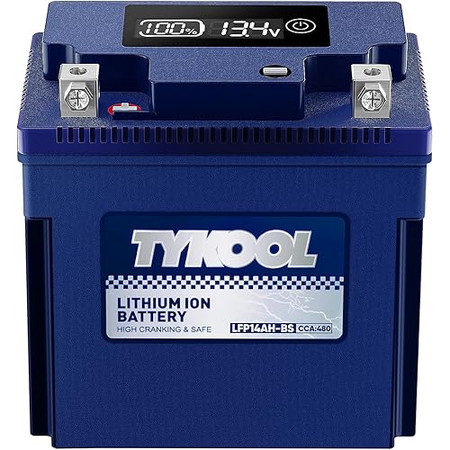 TYKOOL YTX14AH-BS High Performance LiFePO4 Lithium ATV Battery,12V 8Ah,480CCA,5X Longer Life,Digital Readout,Fits for Polaris Sportsman 500 ATV,UTV,Motorcycle, Snow mobile,Polarity:[+ -]