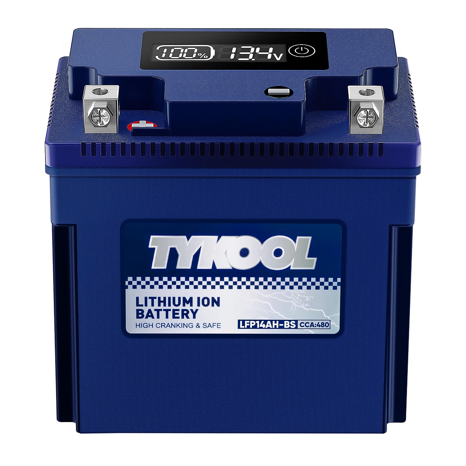 TYKOOLYTX14AH-BS High Performance LiFePO4 Lithium ATV Battery,12V 8Ah,480CCA,5X Longer Life,Digital Readout,Fits for Polaris Sportsman 500 ATV,UTV,Motorcycle, Snow mobile,Polarity:[+ -]