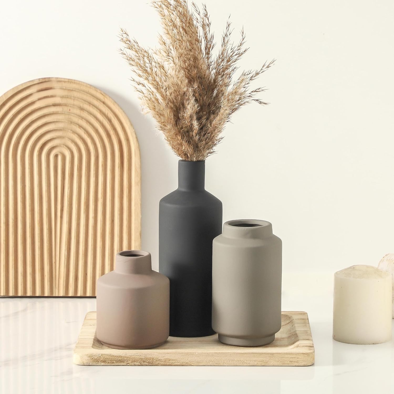 Ceramic Vase Set of 3, Modern Decorative Vases for Home Decor, Small Flower Pottery Vase Sets, Boho Farmhouse Rustic Vases for Living Room, Kitchen, Bedroom, Bathroom, Shelf, Table - Image 7