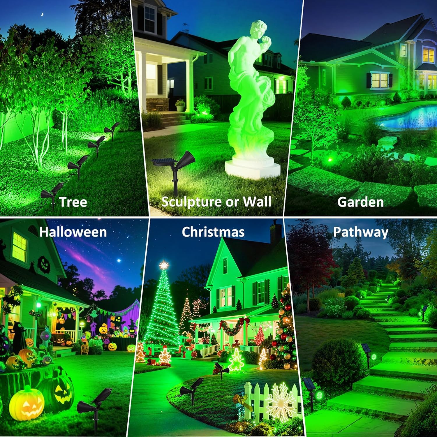 T-SUNUS Luci Solari Esterno Giardino, 4 LED Faretti Solari da Esterno Lampada Solare Giardino IP65 Impermeabile Faretti Solari a LED Esterno Decorative per Piscina Vialetto Patio Alberi 4 Pezzi Verde