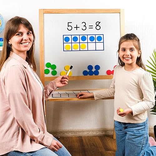 Miniatura 5 de 48 marcos magnéticos de diez marcos  Manipulativos matemáticos para aula primaria y jardín de infantes  4 diez marcos y 44 contadores magnéticos de