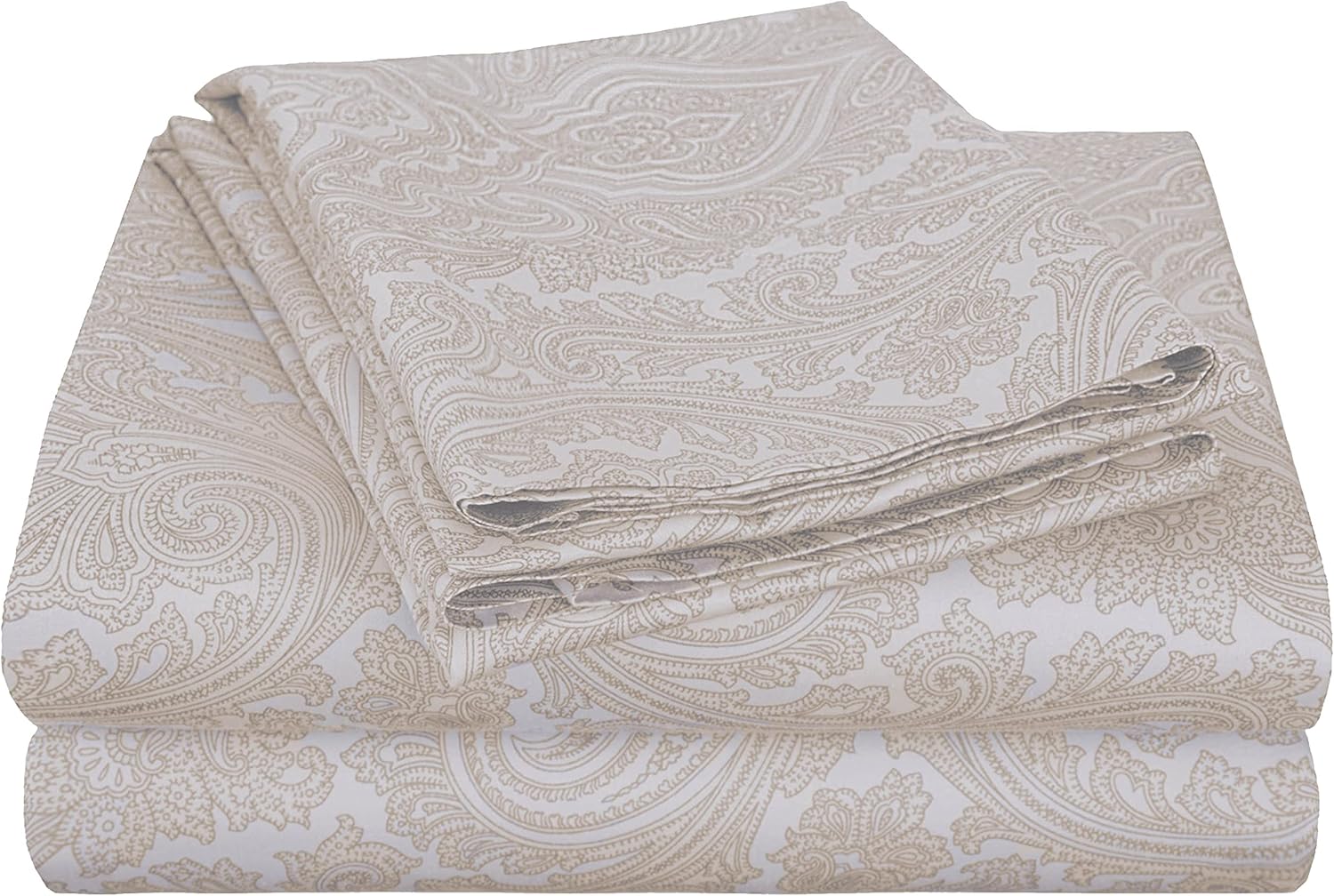 Cotton Blend Soft, Wrinkle Resistant 2-Piece Twin Duvet Cover Set, Paisley, White