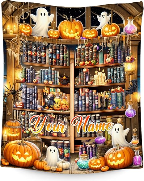 Halloween Blankets and Throws, Custom Book Blanket for Book Lovers, Personalized Gifts for Kids, Soft Fleece Throw for Girls Women (4 Sizes Choose)