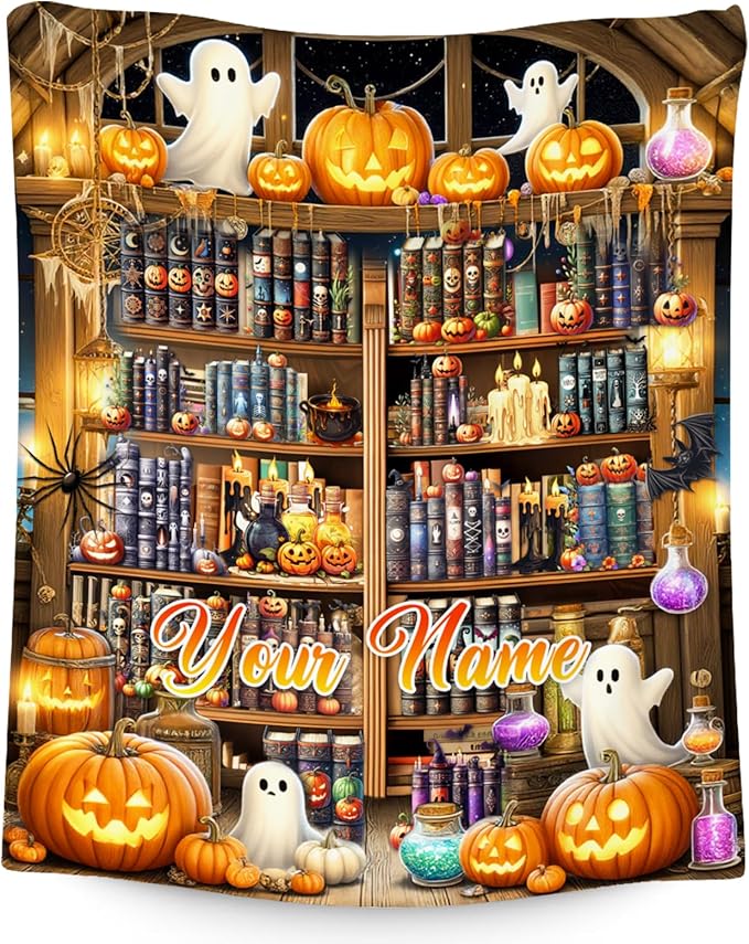 Halloween Blankets and Throws, Custom Book Blanket for Book Lovers, Personalized Gifts for Kids, Soft Fleece Throw for Girls Women (4 Sizes Choose)