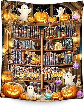 Halloween Blankets and Throws, Custom Book Blanket for Book Lovers, Personalized Gifts for Kids, Soft Fleece Throw for Girls Women (4 Sizes Choose)