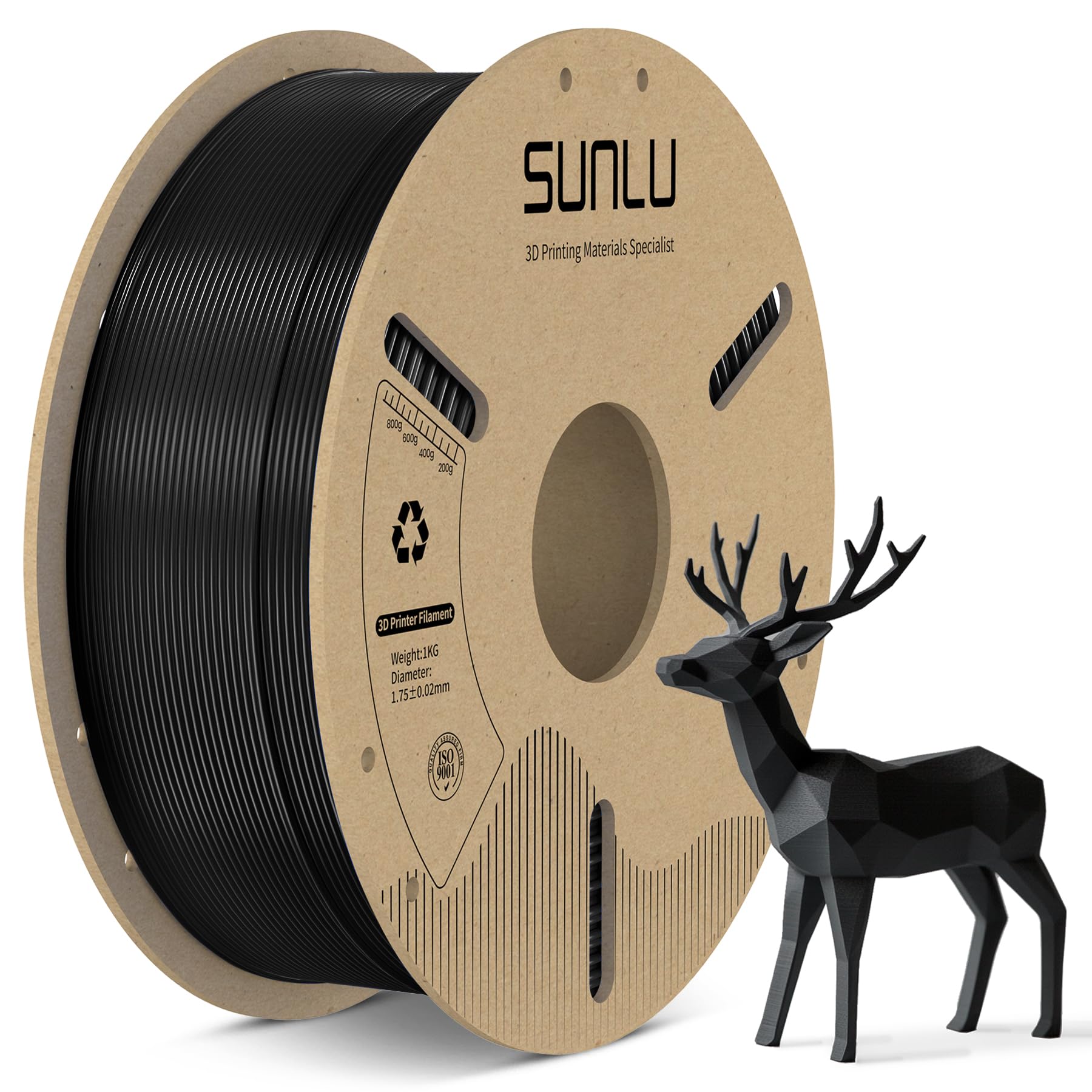 SUNLU High Speed PLA Filament 1.75mm, 3D Printer Filament 1.75mm ±0.02mm for Fast Printing, Fit Most FDM 3D Printer, 1KG Cardboard Spool. (Black)
