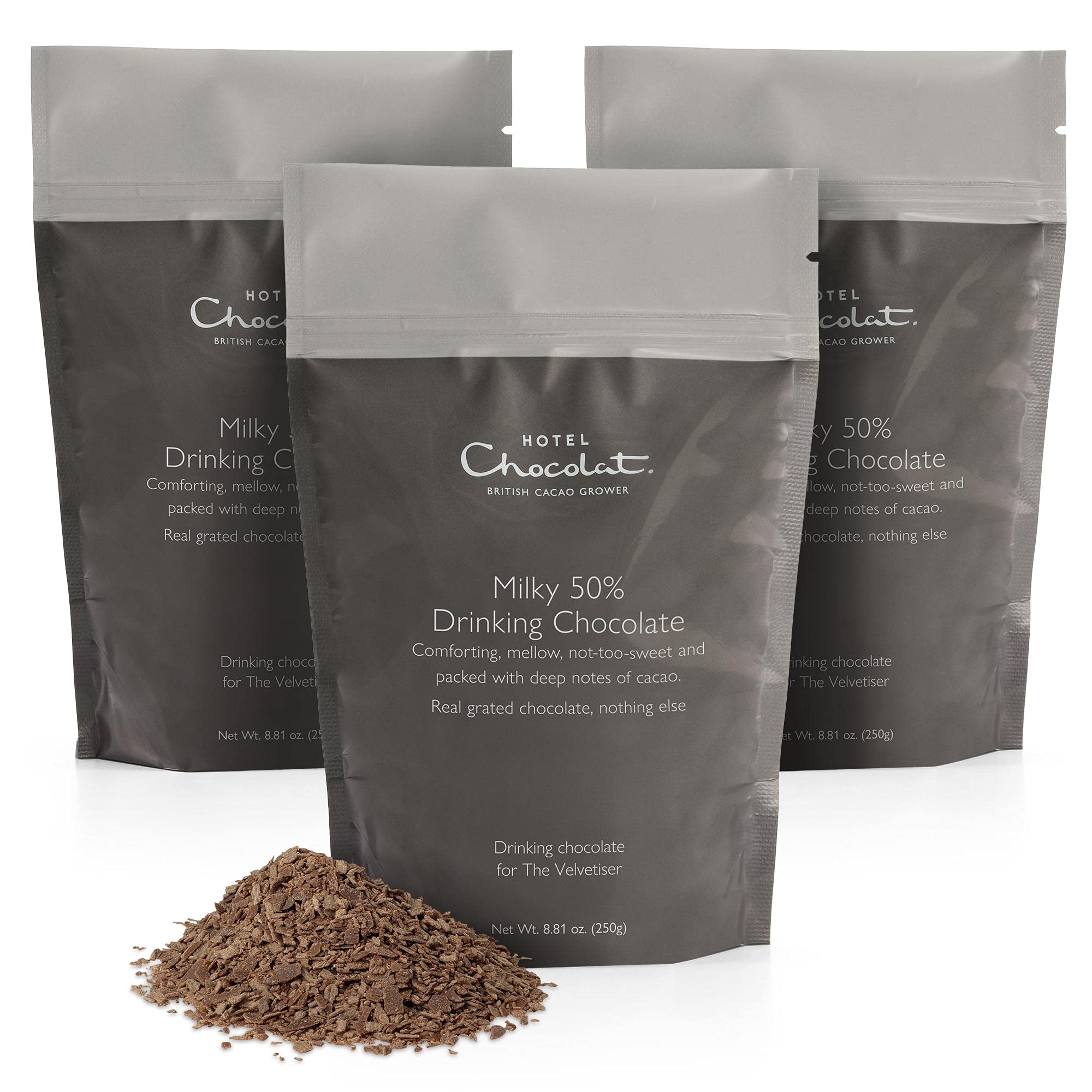 Hotel Chocolat Milky 50% Drinking Chocolate, 3 x 250 g Resealable Pouches