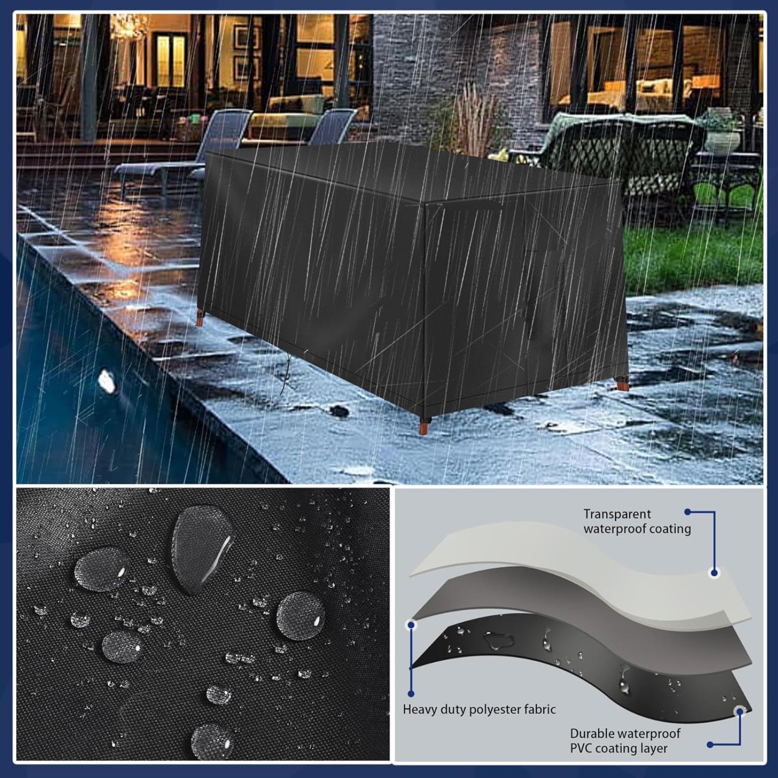 Copridivano impermeabile per esterni, 260 x 120 x 75 cm, resistente agli strappi, protezione UV con cinghie e coulisse, per mobili da giardino in rattan, protezione resistente alle intemperie