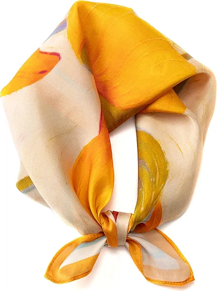 100% Mulberry Silk Scarf for Women, Small Square Satin Scarf for Neck Head Hair Handbag 21"x21"