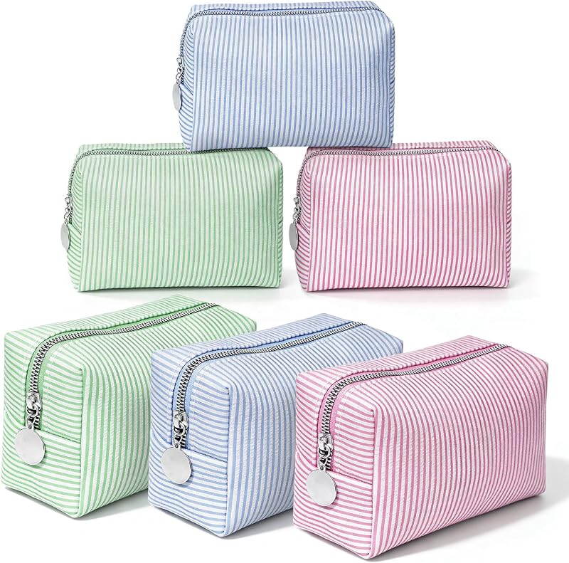 Necessaires de maquiagem Shenqier em tecido seersucker multicolorido, pacote com 6