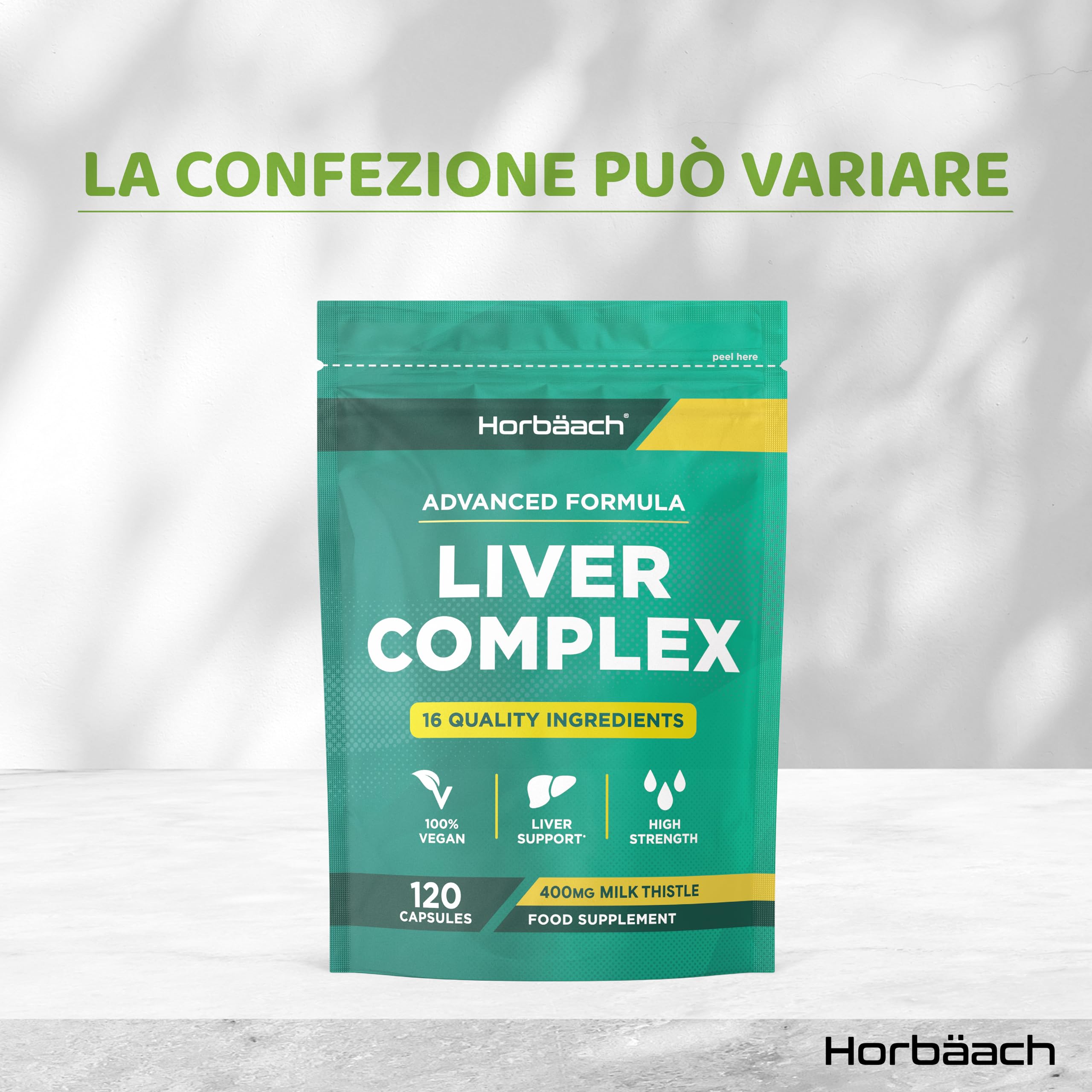 Liver Complex | con Cardo Mariano, Estratto di Carciofo, Radice di Tarassaco, Curcuma, Vitamina C, D e Altro | 120 Capsule Vegane | Integratore Depurativo Fegato | Funzione Epatica | Horbaach